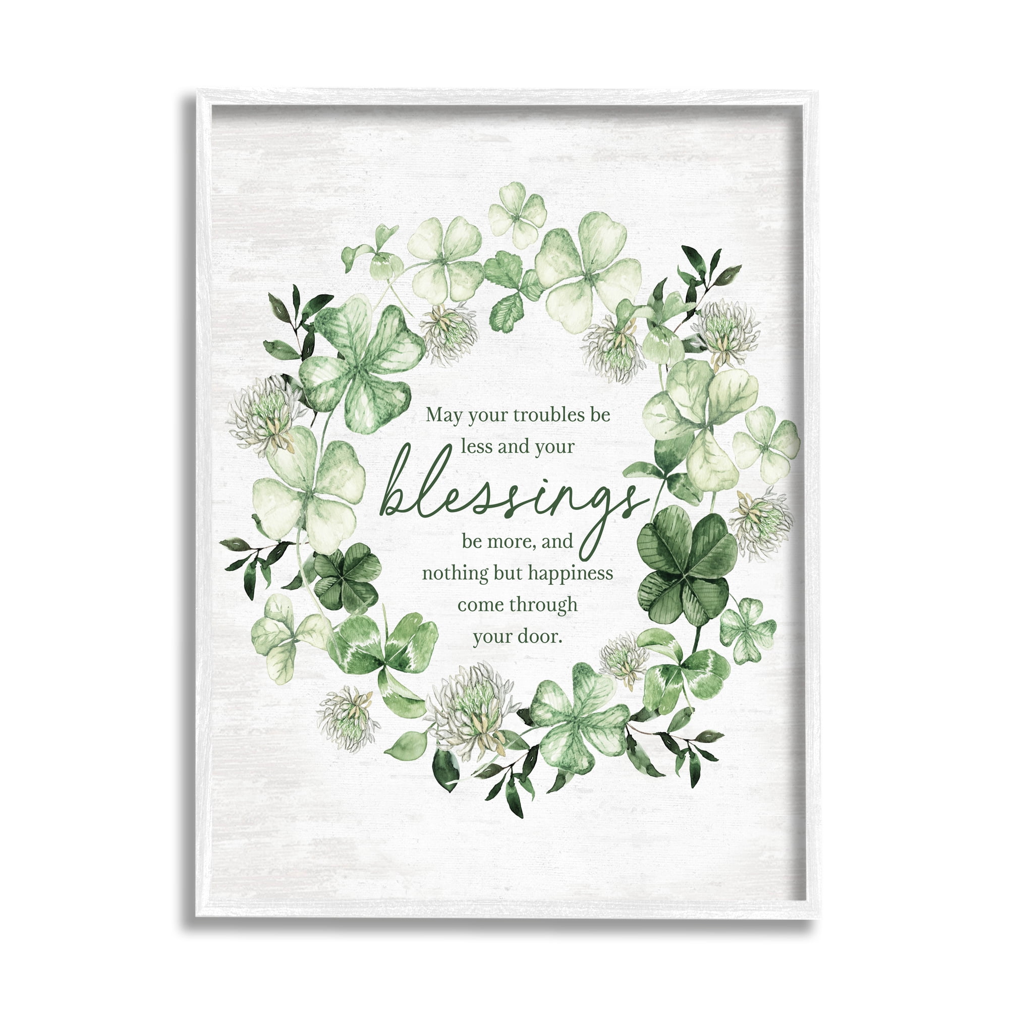 Stupell Industries Irish Proverb Wreath Botanical & Floral Painting White Framed Art Print Wall Art, 16 x 20