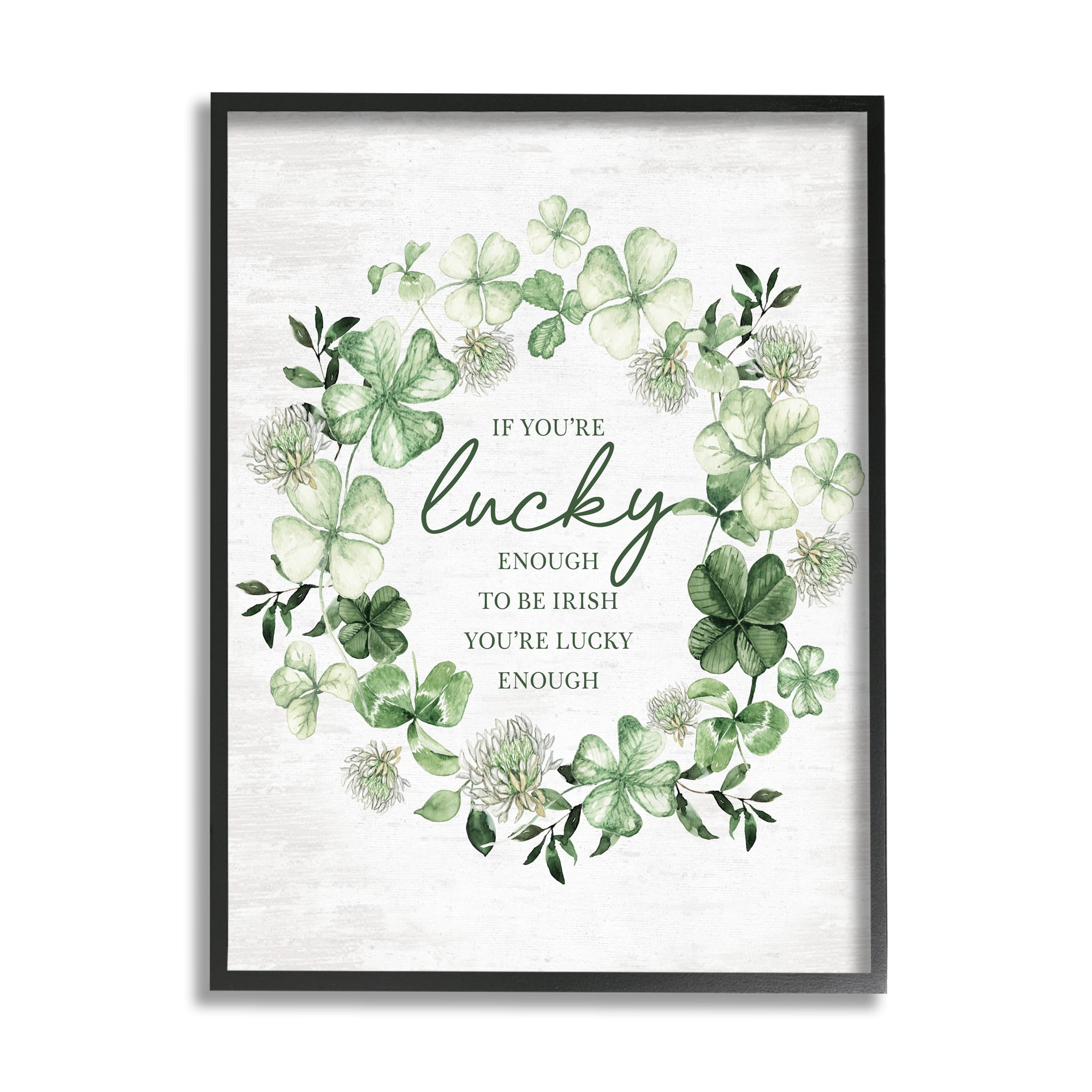 Stupell Industries Irish is Lucky Enough Wreath Botanical & Floral Painting Black Framed Art Print Wall Art, 16 x 20