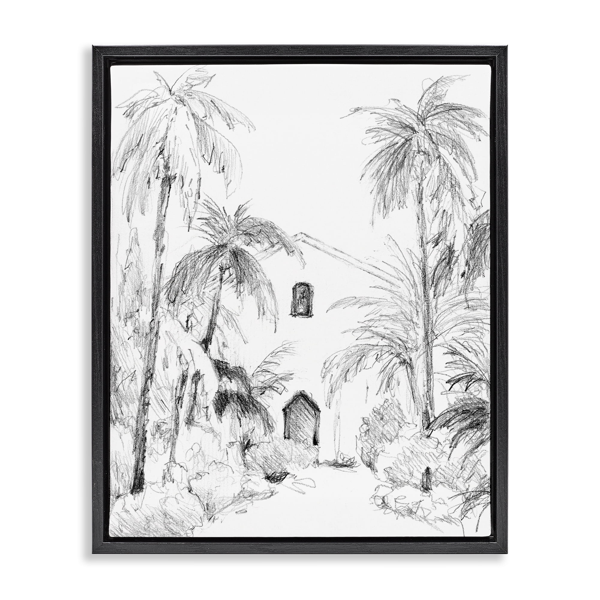 Stupell Industries Island Church Sketch Black Framed Floater Canvas Wall Art, design by Lanie Loreth