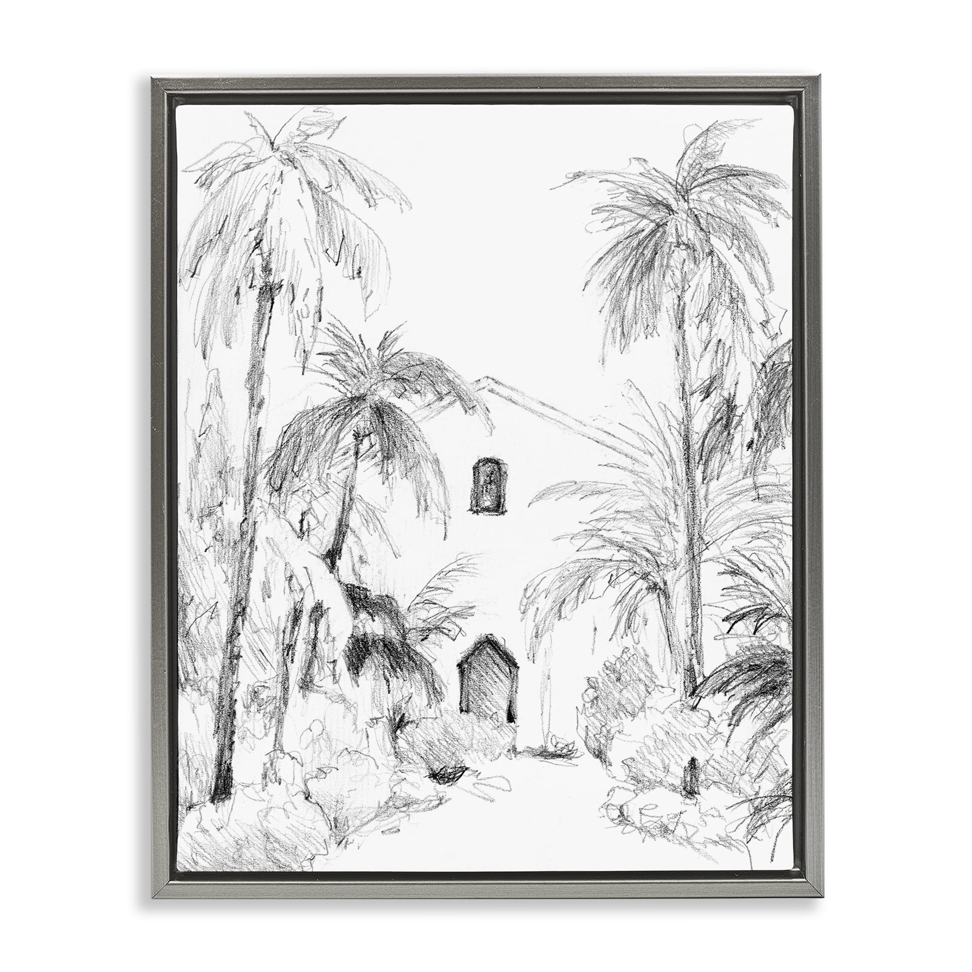 Stupell Industries Island Church Sketch Gray Framed Floater Canvas Wall Art, design by Lanie Loreth