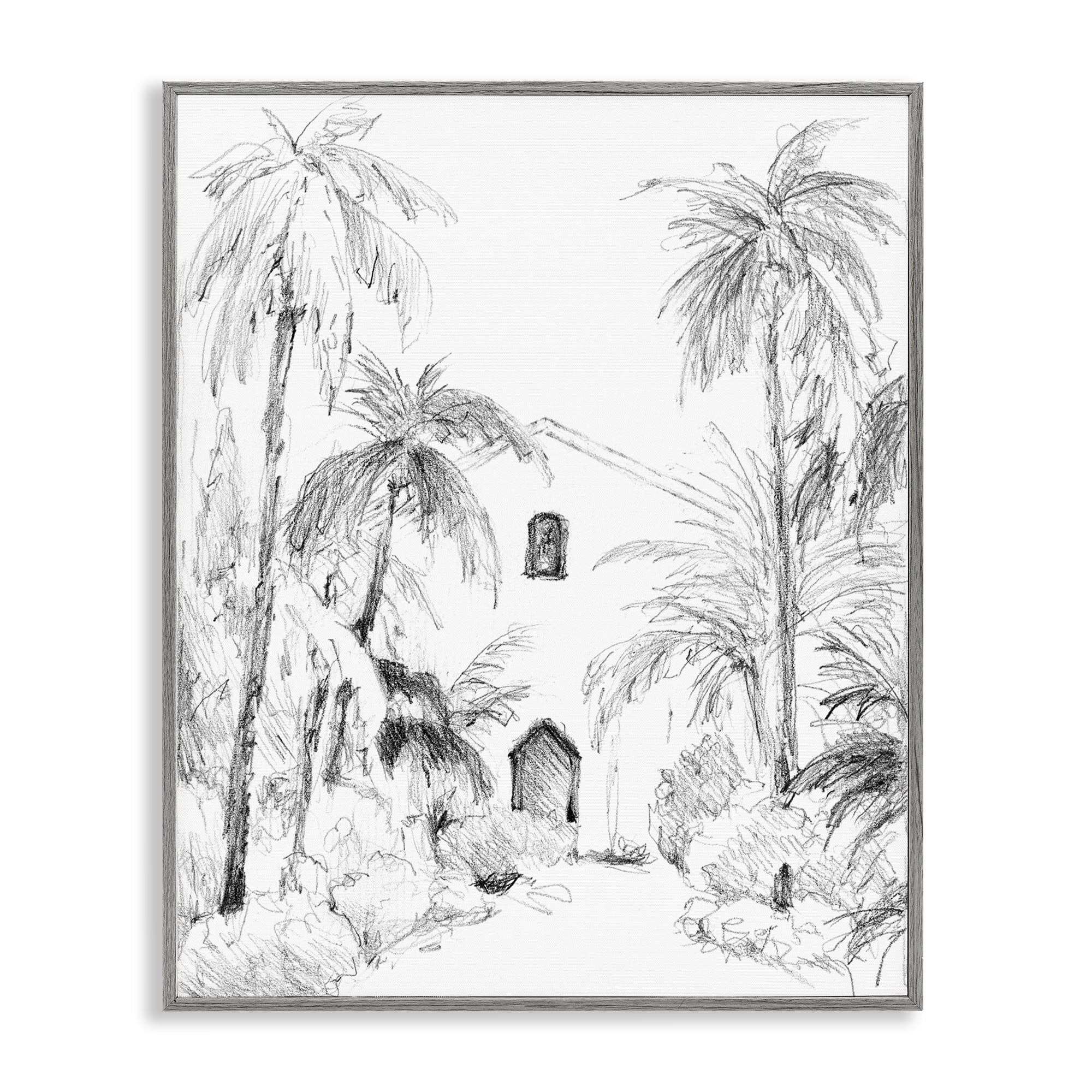 Stupell Industries Island Church Sketch Gray Framed Giclee Art, design by Lanie Loreth