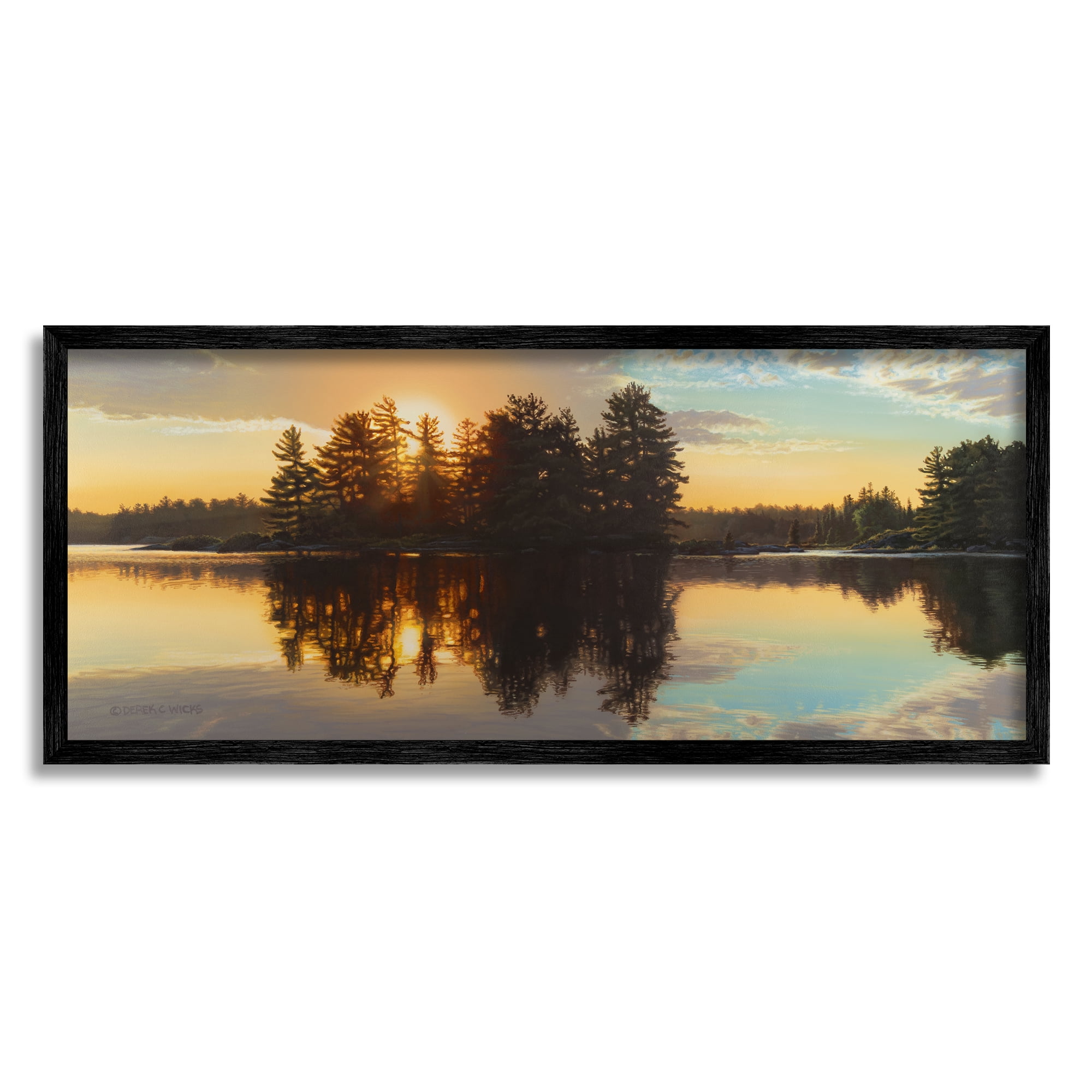 Stupell Industries Island Lake Landscape Sunset Landscape Photography Black Framed Art Print Wall Art