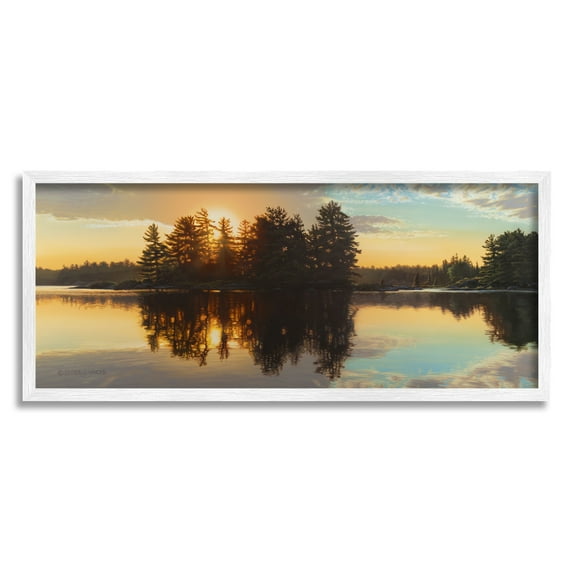Stupell Industries Island Lake Landscape Sunset Landscape Photography White Framed Art Print Wall Art