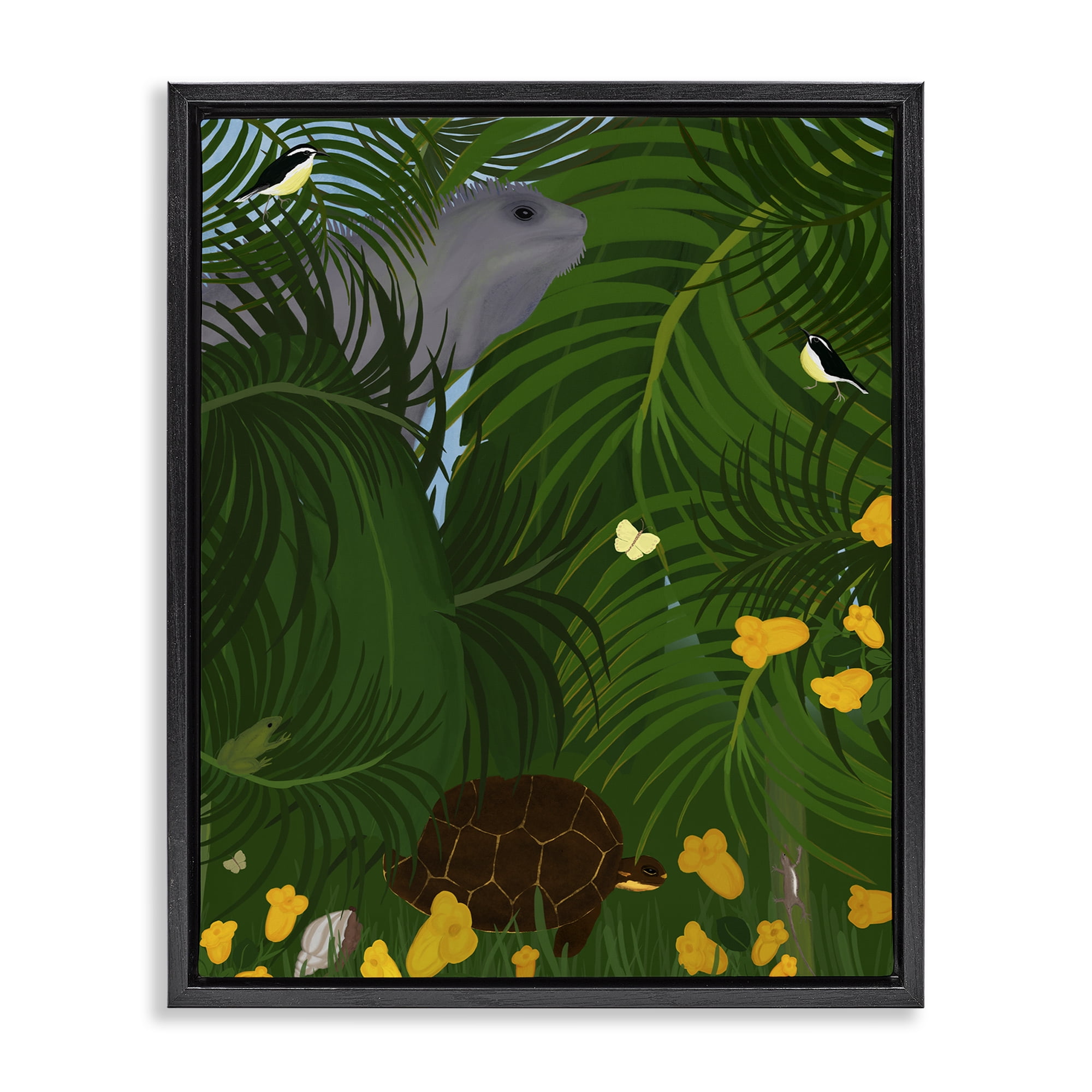 Stupell Industries Island Life Animals Animals Painting Black Floater Framed Canvas Art Print Wall Art, 25 x 31