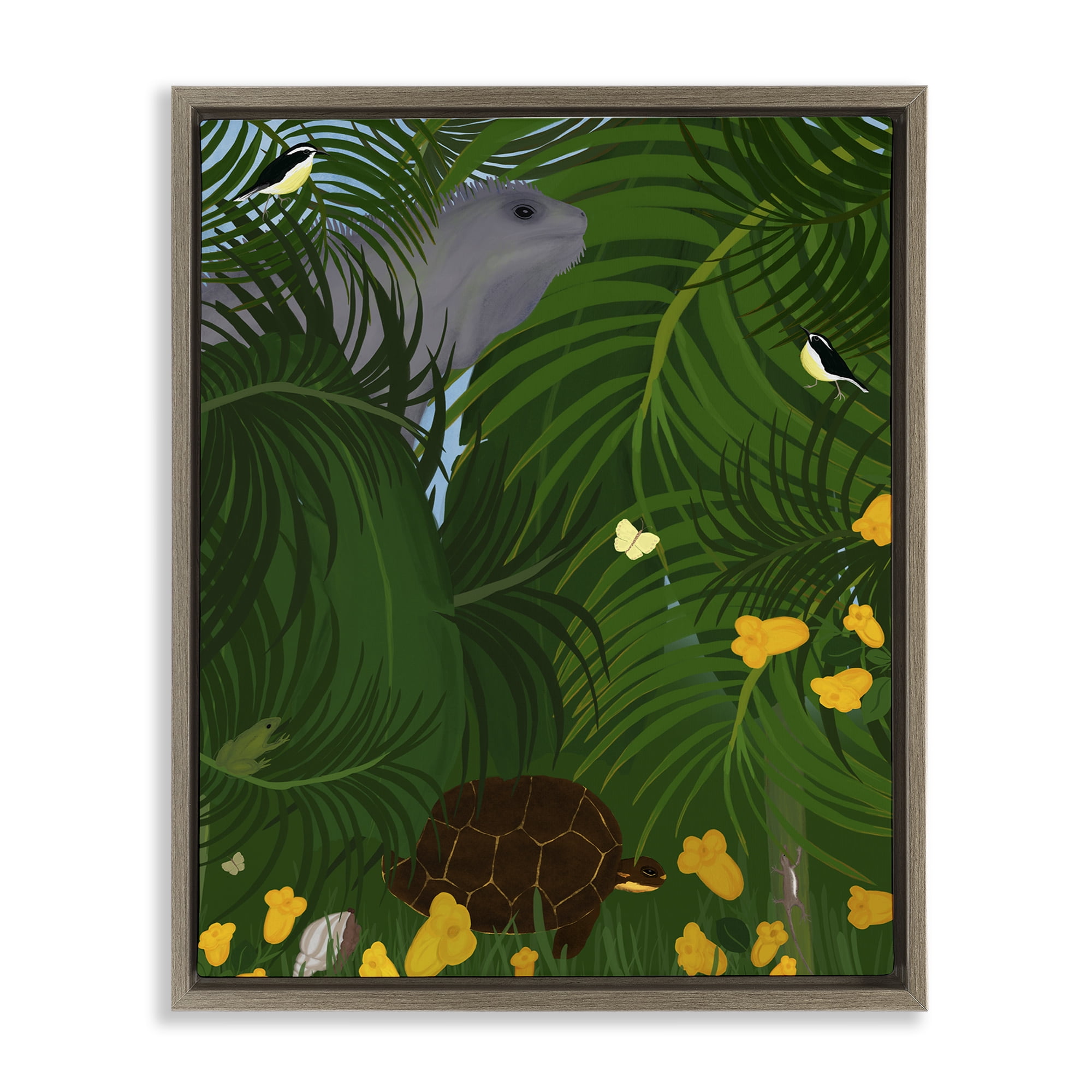 Stupell Industries Island Life Animals Animals Painting Brown Floater Framed Canvas Art Print Wall Art, 17 x 21