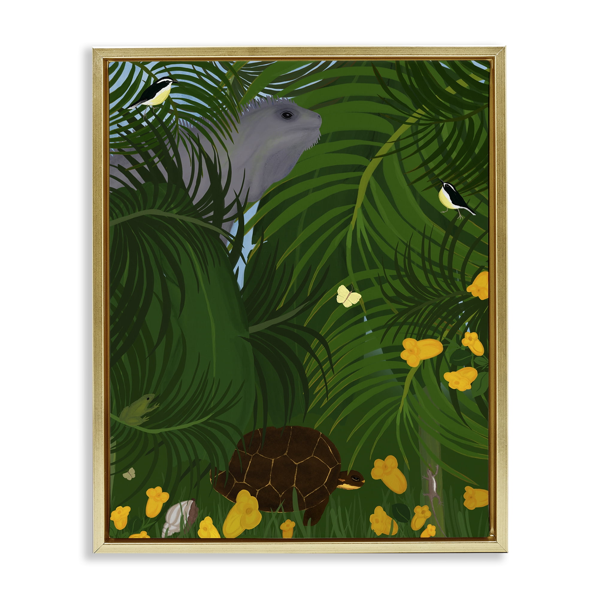 Stupell Industries Island Life Animals Animals Painting Gold Floater Framed Canvas Art Print Wall Art, 25 x 31