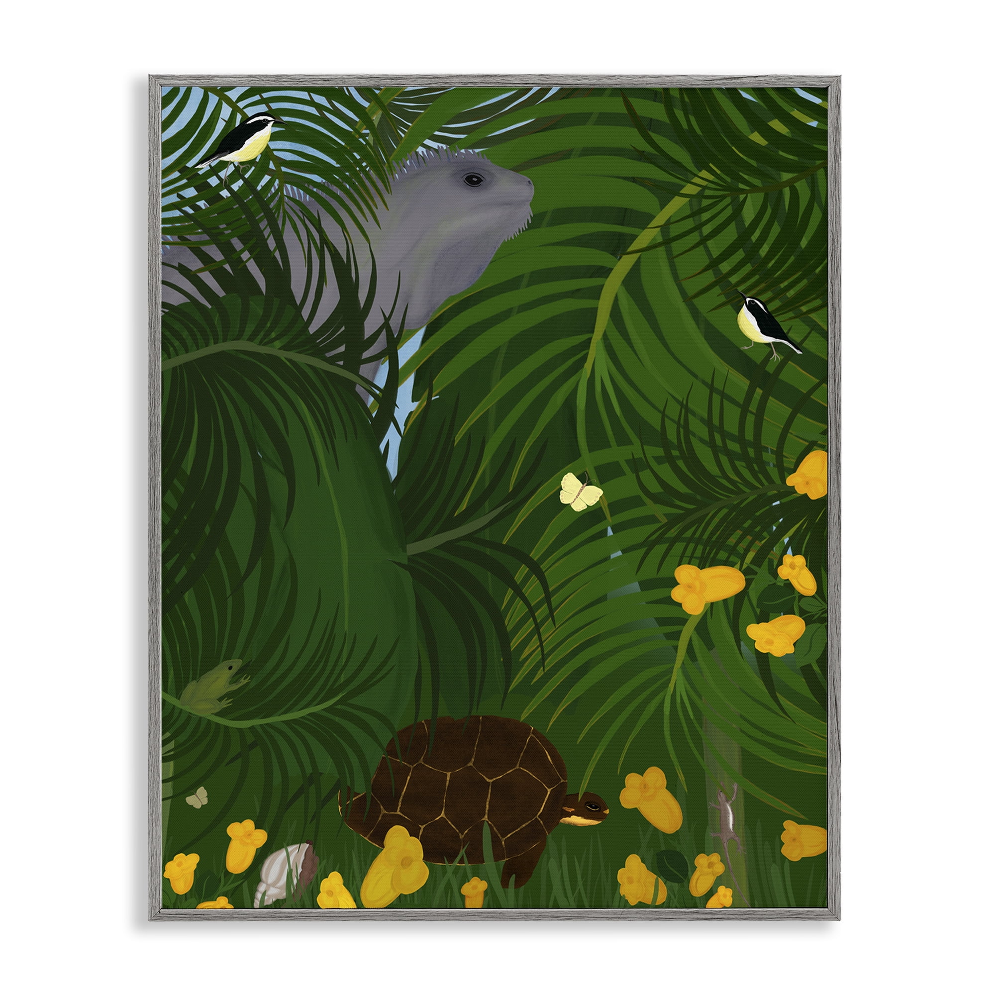 Stupell Industries Island Life Animals Animals Painting Gray Framed Art Print Wall Art, 16 x 20