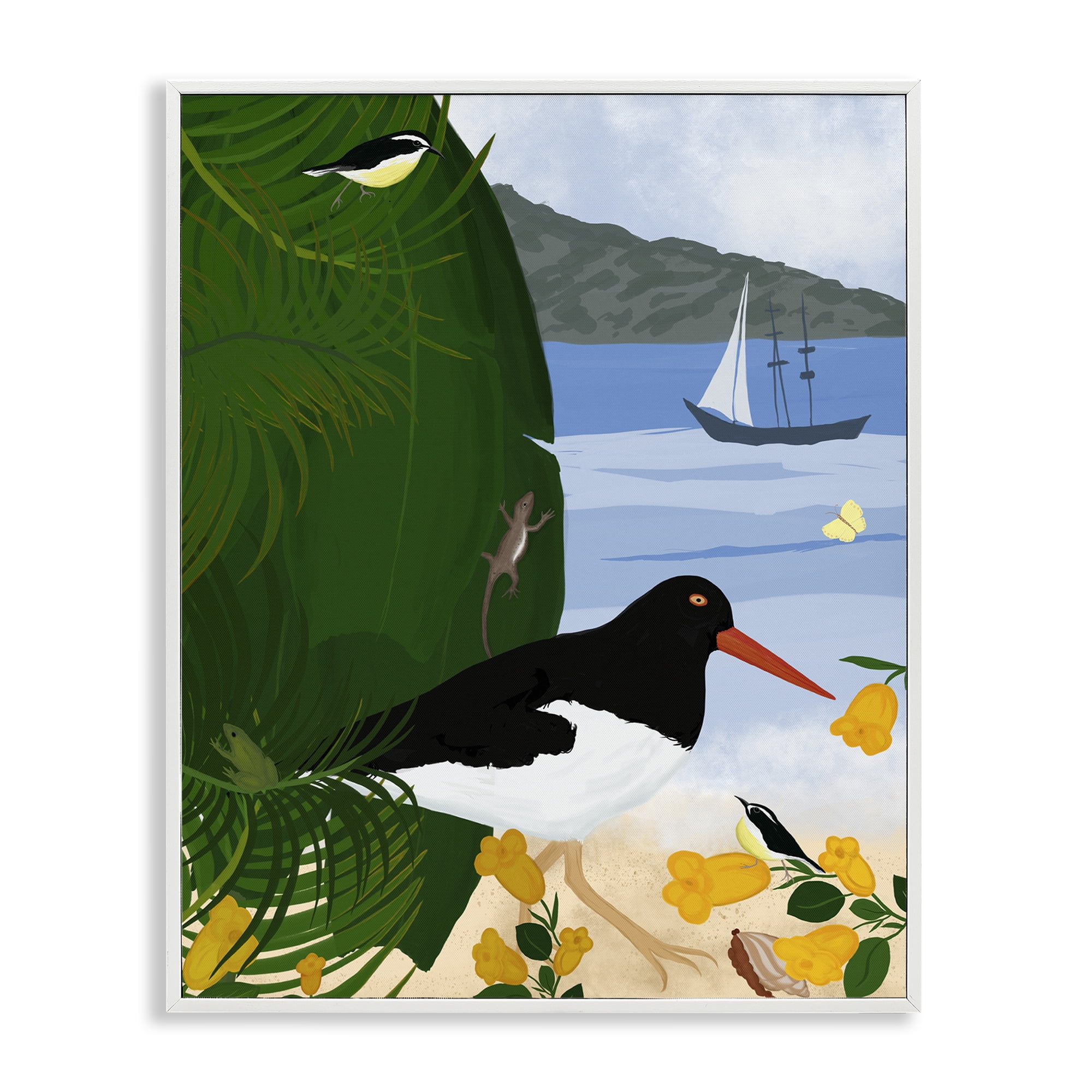 Stupell Industries Island Life by Beach Landscape & Nature Painting White Framed Art Print Wall Art, 16 x 20