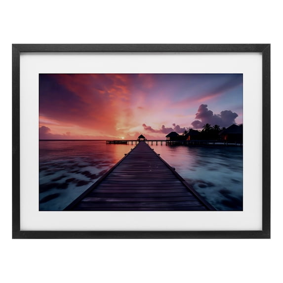 Stupell Industries Tropical Island Sunset Over Docks Black Framed Print Under Glass, 20 x 14, by LSR Design Studio
