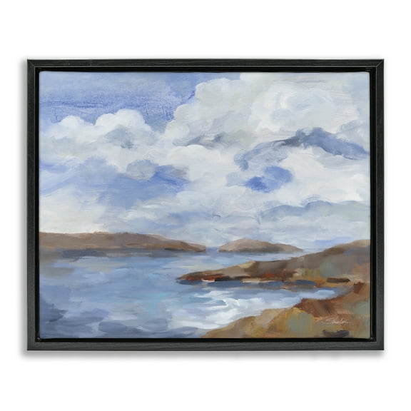 Stupell Industries Islands Beach View Landscape & Nature Painting Black Floater Framed Canvas Art Print Wall Art, 21 x 17