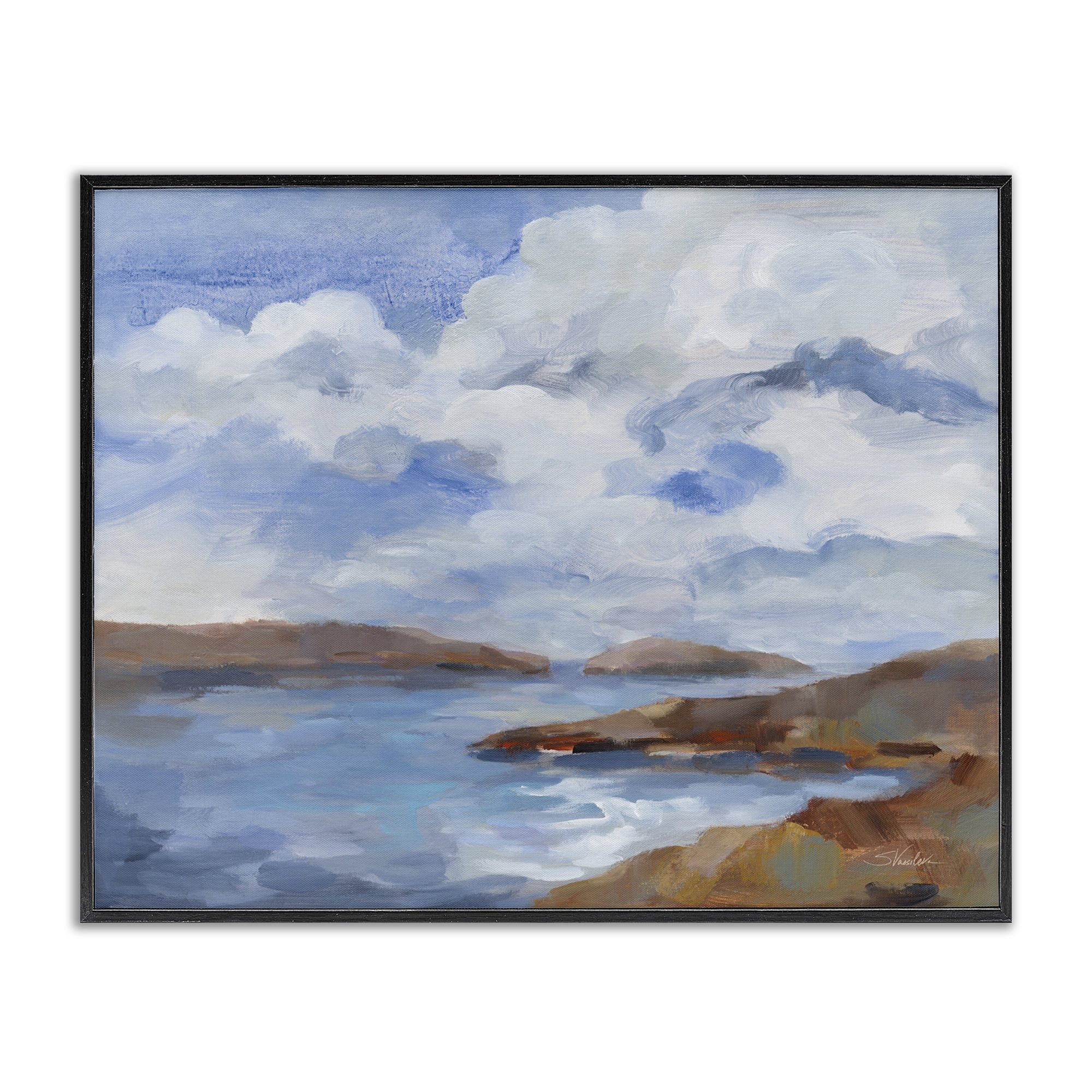 Stupell Industries Islands Beach View Landscape & Nature Painting Black Framed Art Print Wall Art, 30 x 24