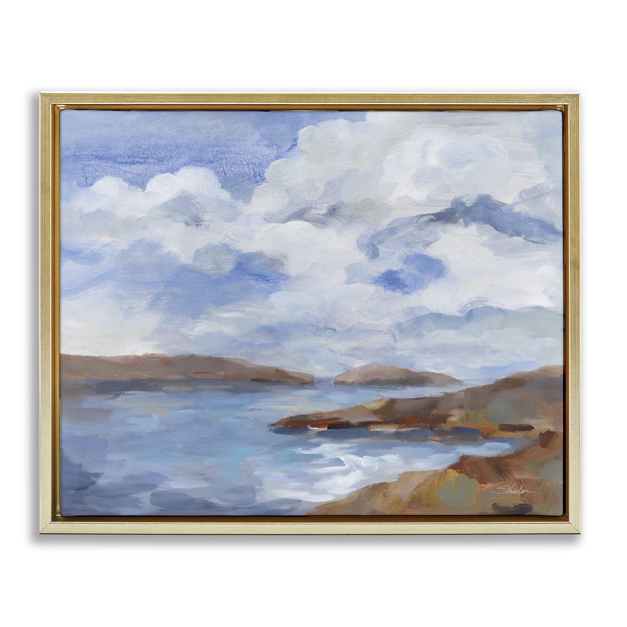 Stupell Industries Islands Beach View Landscape & Nature Painting Gold Floater Framed Canvas Art Print Wall Art, 31 x 25