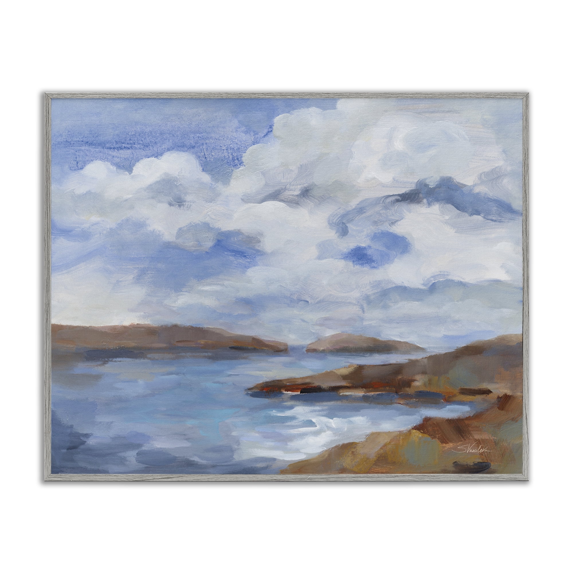 Stupell Industries Islands Beach View Landscape & Nature Painting Gray Framed Art Print Wall Art, 20 x 16