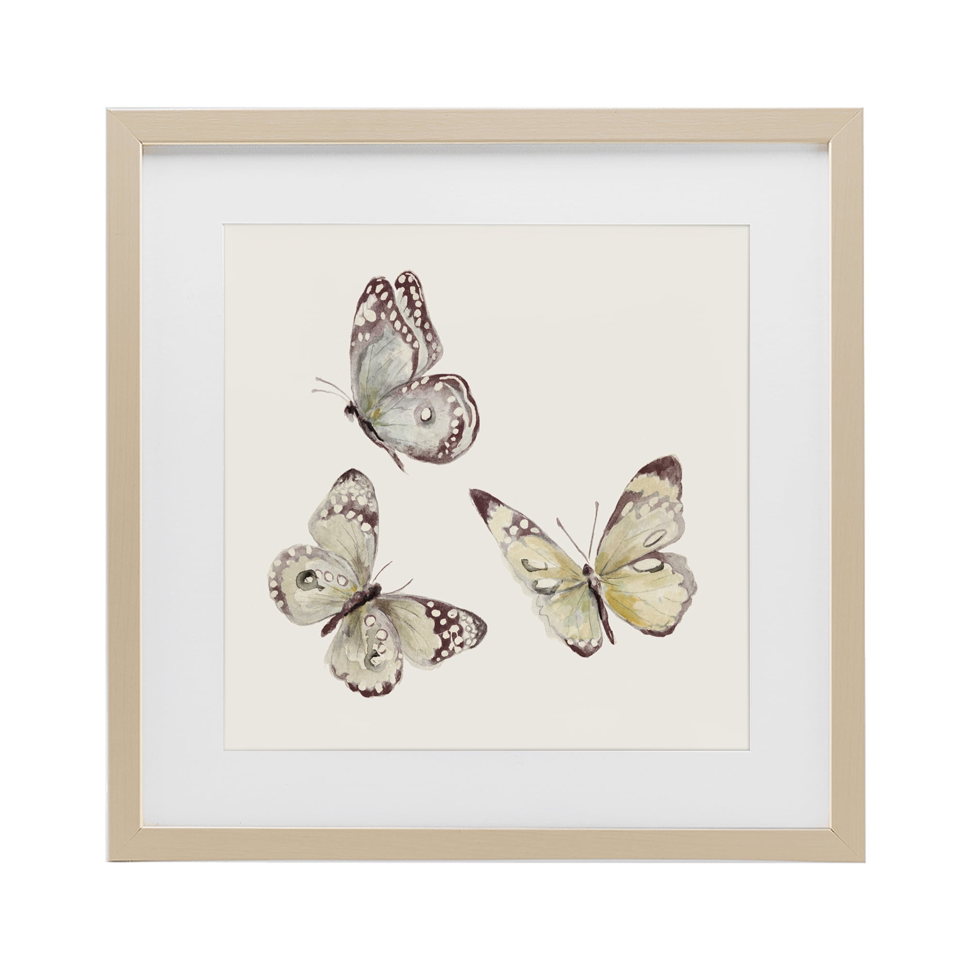 Stupell Industries Isolated Butterflies on Beige Birch Framed Print Under Glass, design by Patricia Pinto