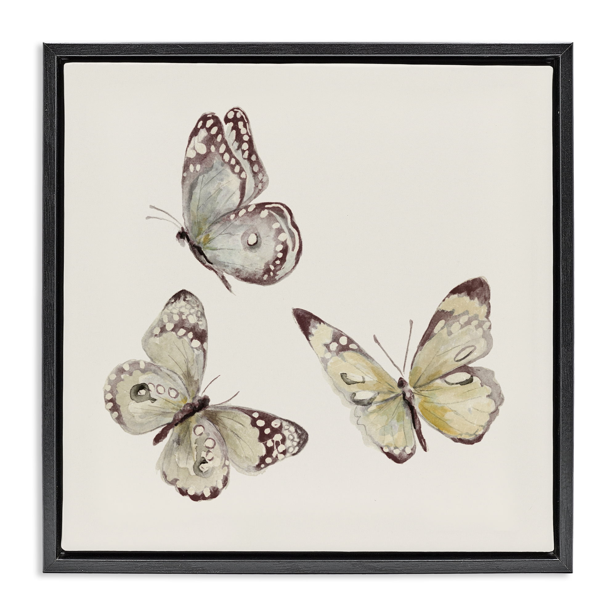 Stupell Industries Isolated Butterflies on Beige Black Framed Floater Canvas Wall Art, design by Patricia Pinto