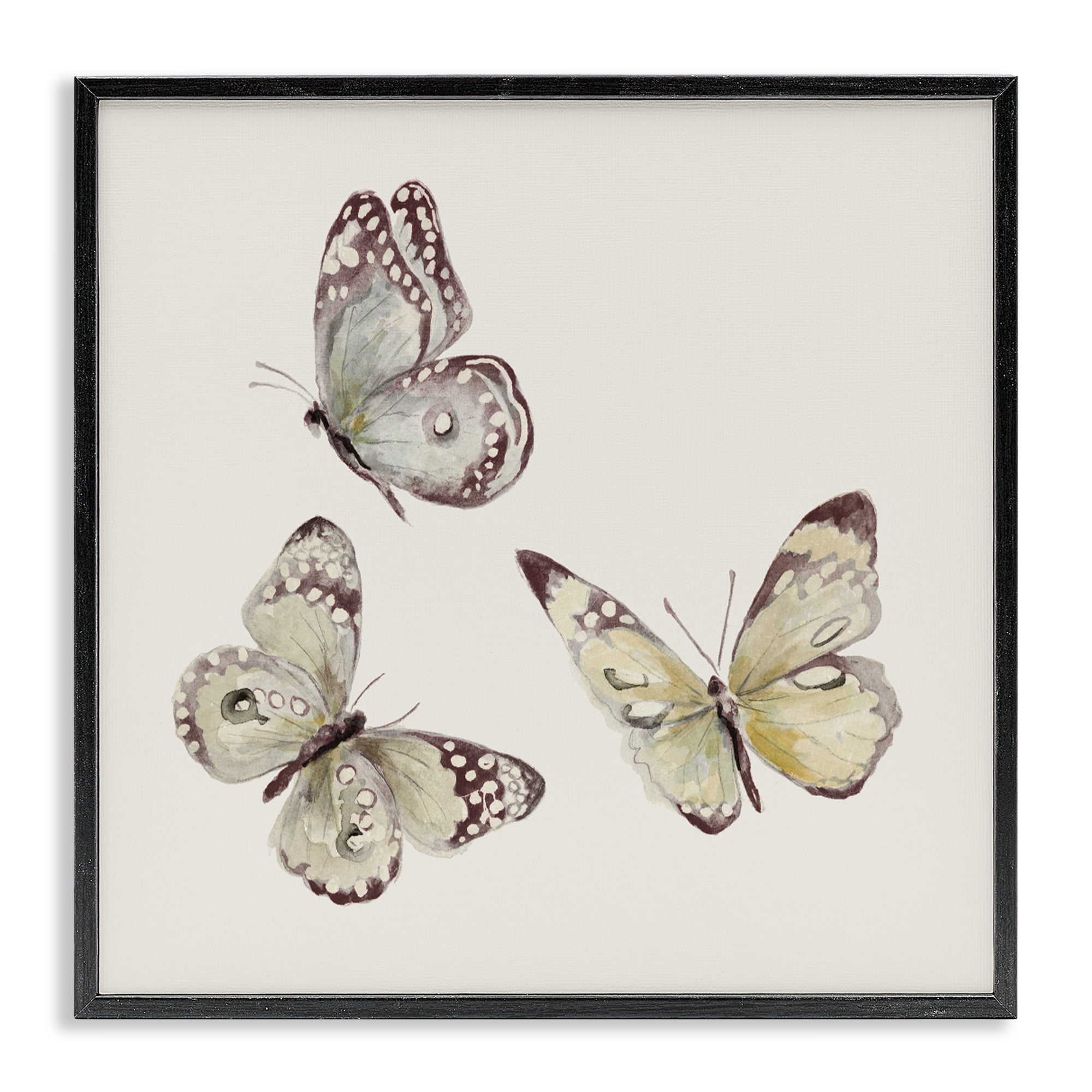 Stupell Industries Isolated Butterflies on Beige Black Framed Giclee Art, design by Patricia Pinto