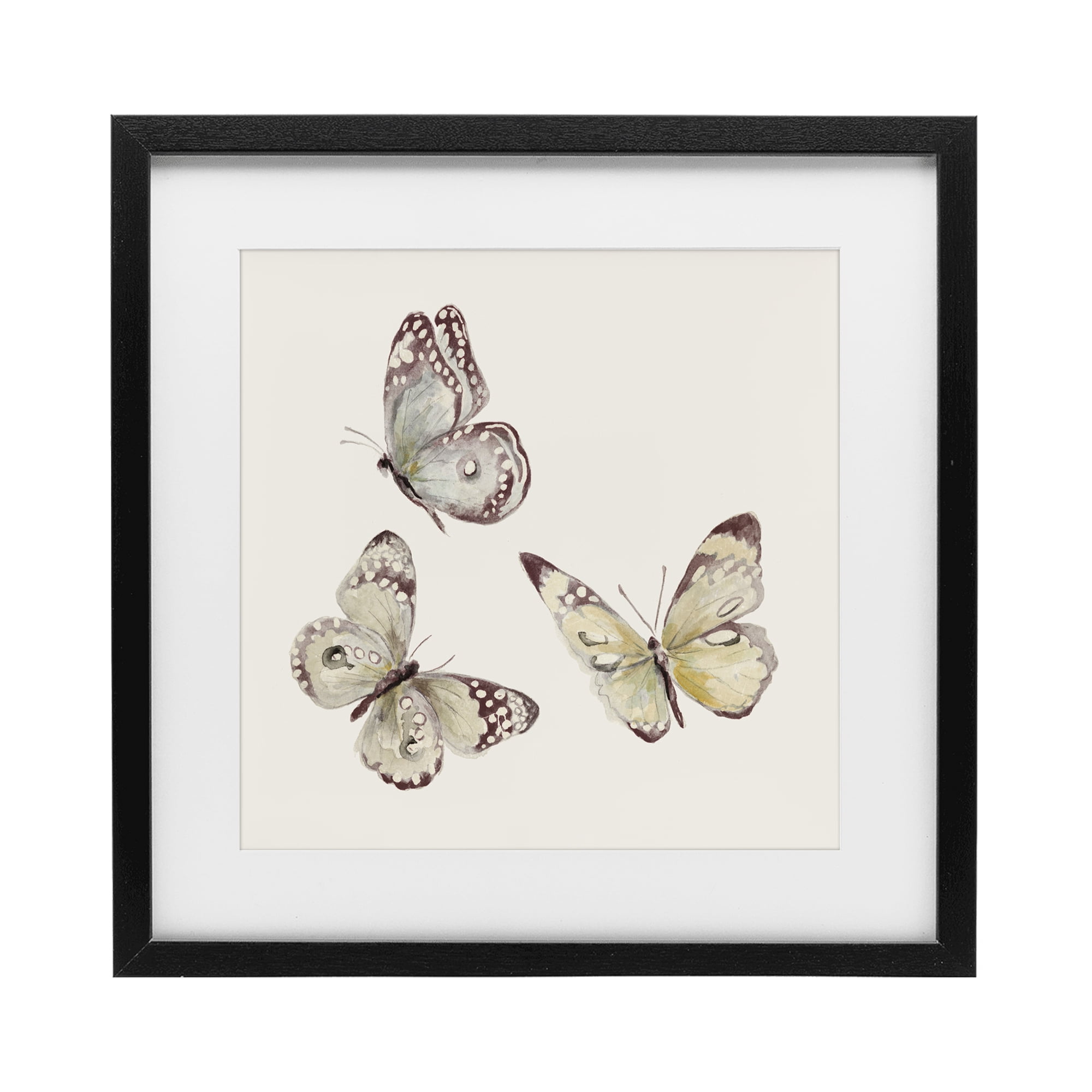 Stupell Industries Isolated Butterflies on Beige Black Framed Print Under Glass, design by Patricia Pinto
