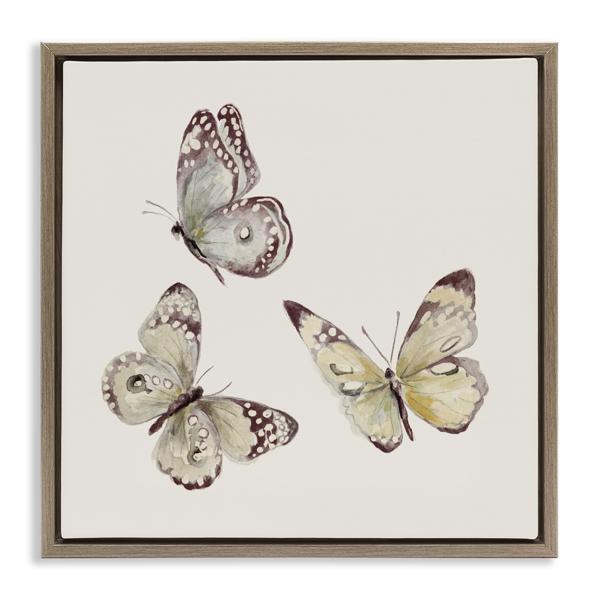 Stupell Industries Isolated Butterflies on Beige Brown Framed Floater Canvas Wall Art, design by Patricia Pinto