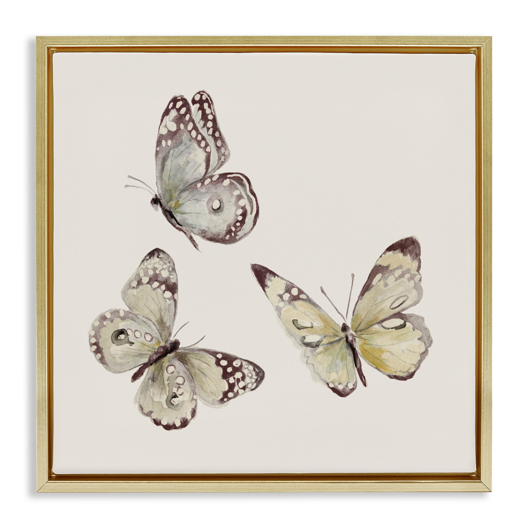 Stupell Industries Isolated Butterflies on Beige Gold Framed Floater Canvas Wall Art, design by Patricia Pinto