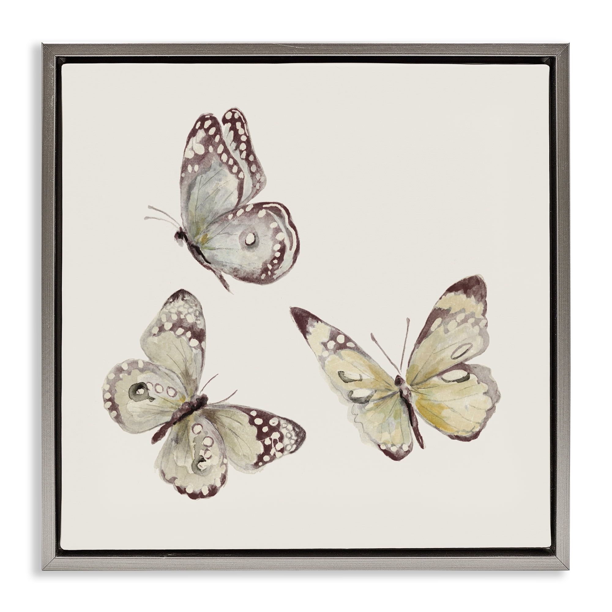 Stupell Industries Isolated Butterflies on Beige Gray Framed Floater Canvas Wall Art, design by Patricia Pinto