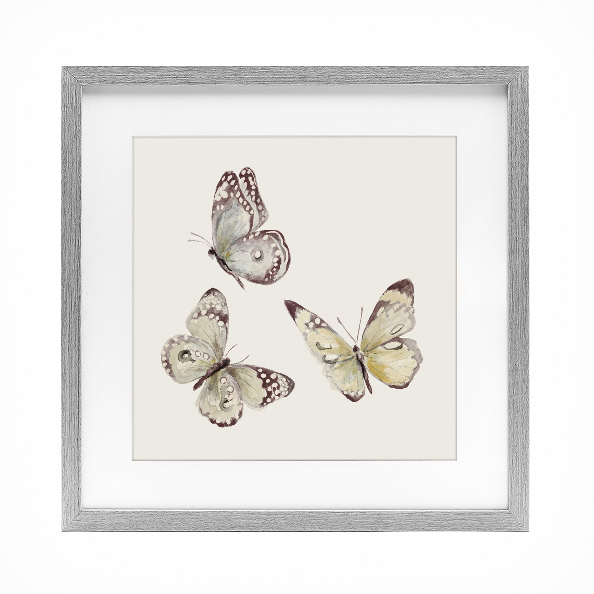 Stupell Industries Isolated Butterflies on Beige Gray Framed Print Under Glass, design by Patricia Pinto