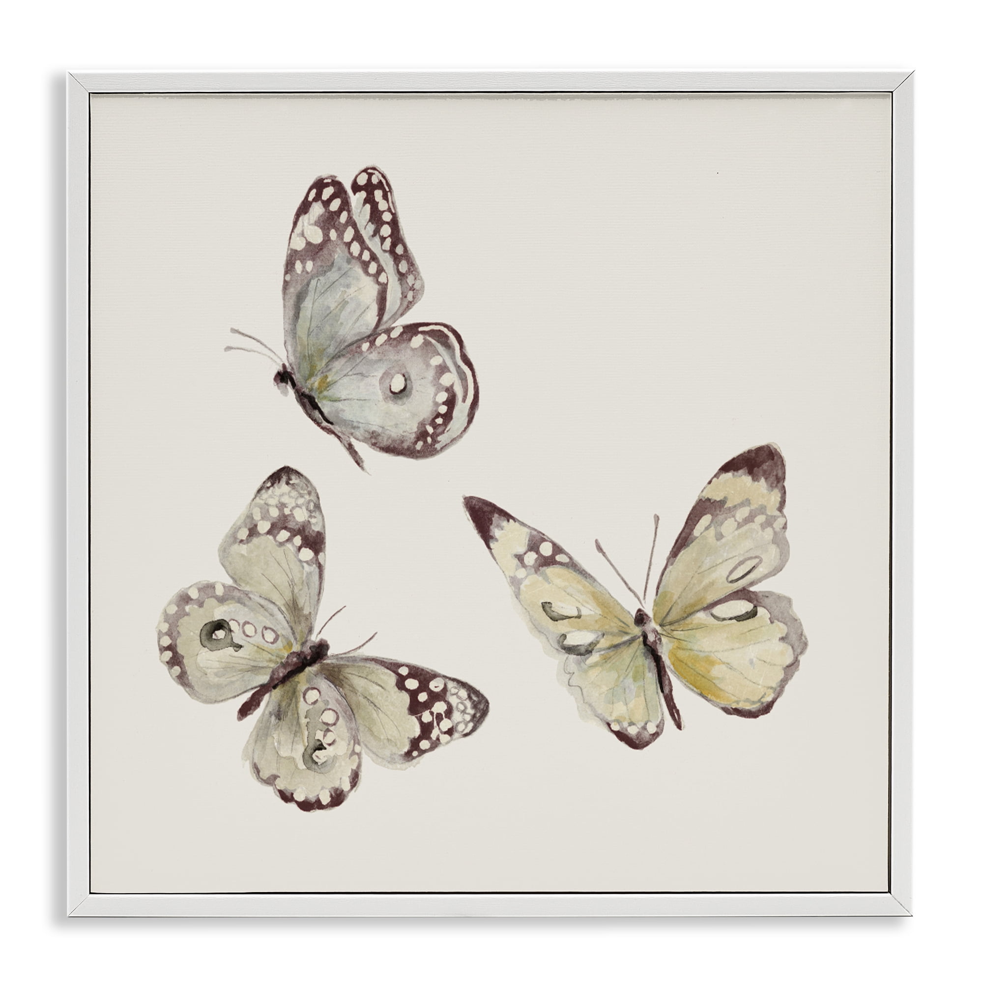 Stupell Industries Isolated Butterflies on Beige White Framed Giclee Art, design by Patricia Pinto