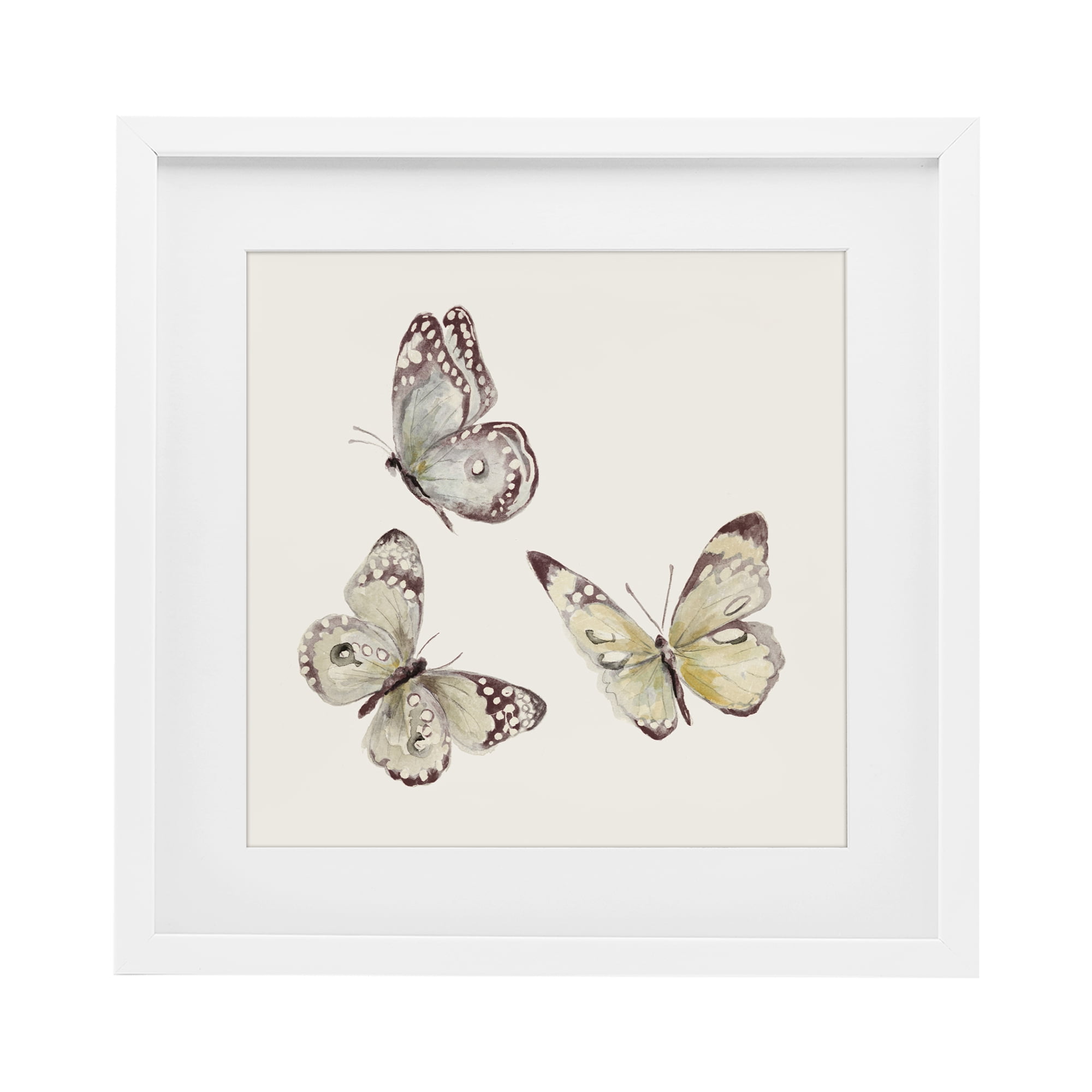 Stupell Industries Isolated Butterflies on Beige White Framed Print Under Glass, design by Patricia Pinto