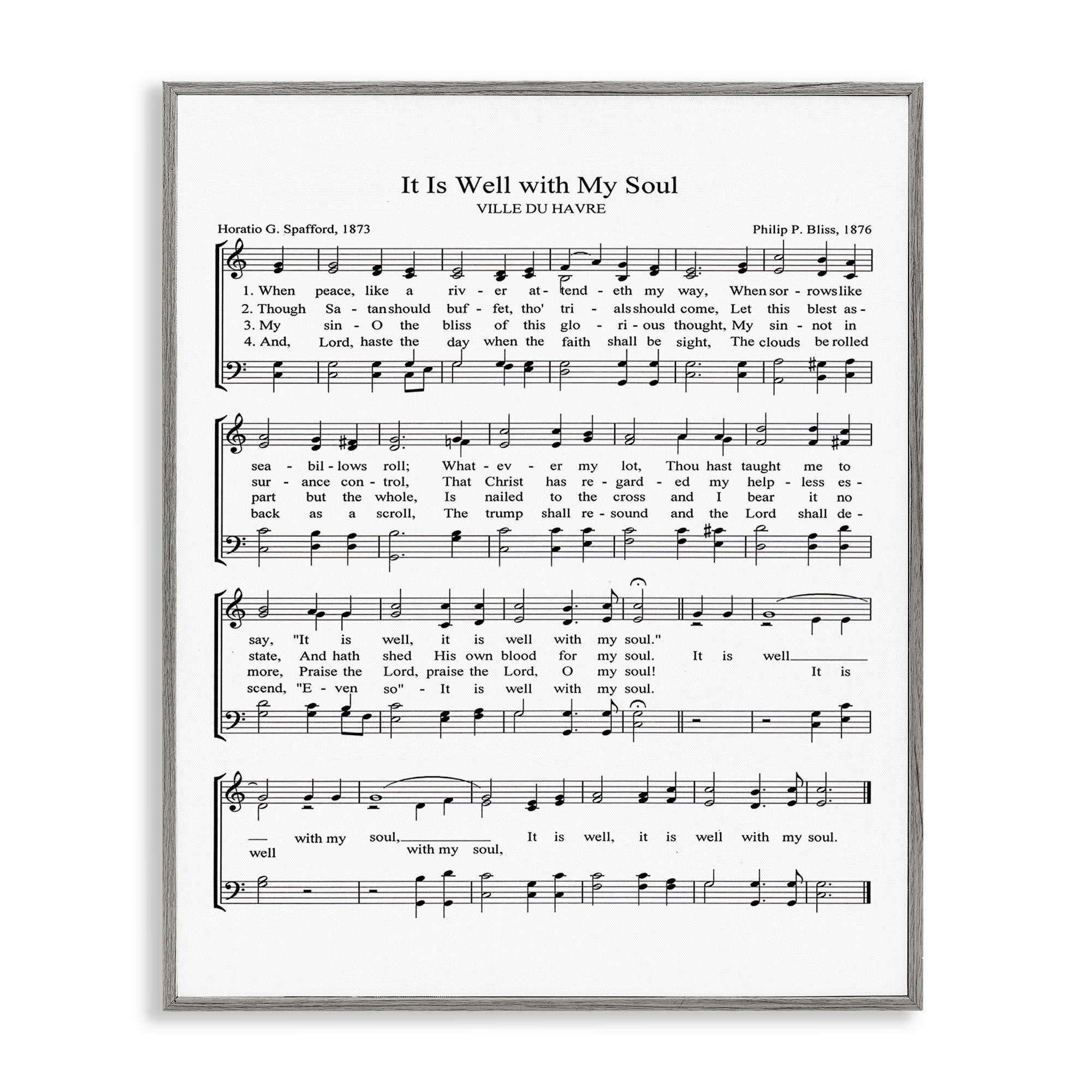 Stupell Industries It is Well With My Soul Vintage Sheet Music Graphic Art Gray Framed Art Print Wall Art, 24x30, by Lettered and Lined