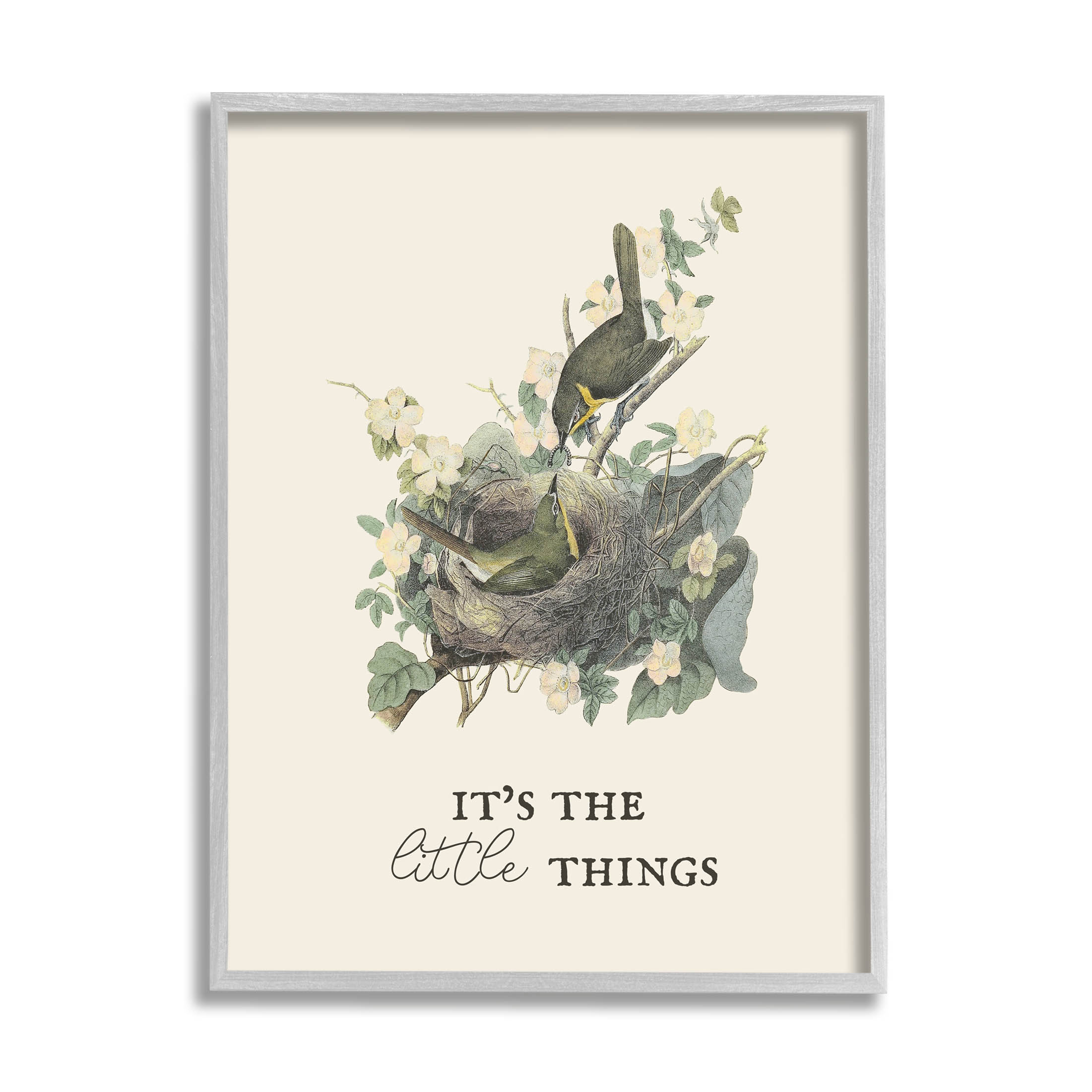 Stupell Industries It's The Little Things Bird Nest Graphic Art Gray Framed Art Print Wall Art, Design by Lil' Rue