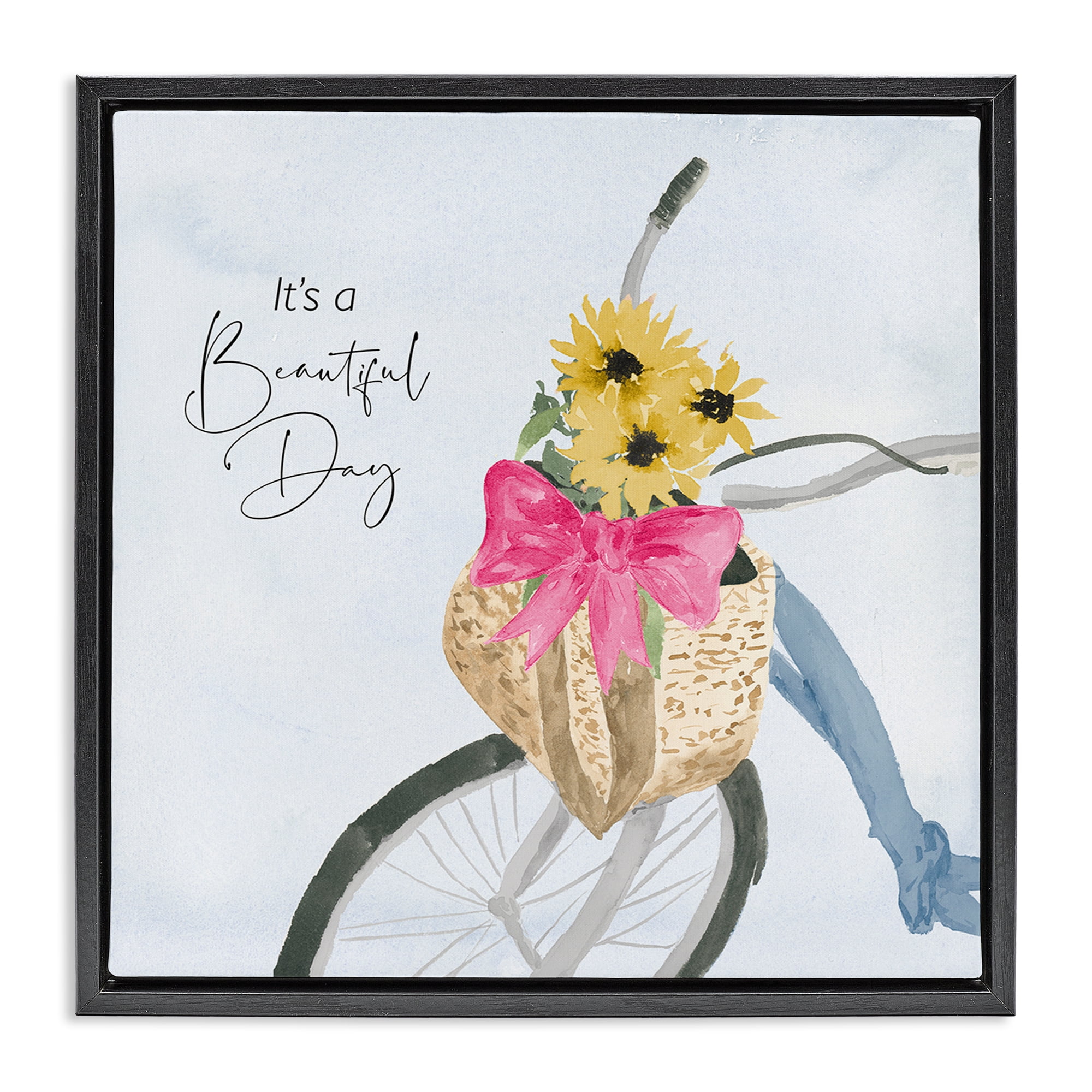 Stupell Industries It's a Beautiful Day Bicycle Transportation Painting Black Floater Framed Canvas Art Print Wall Art, 18 x 18