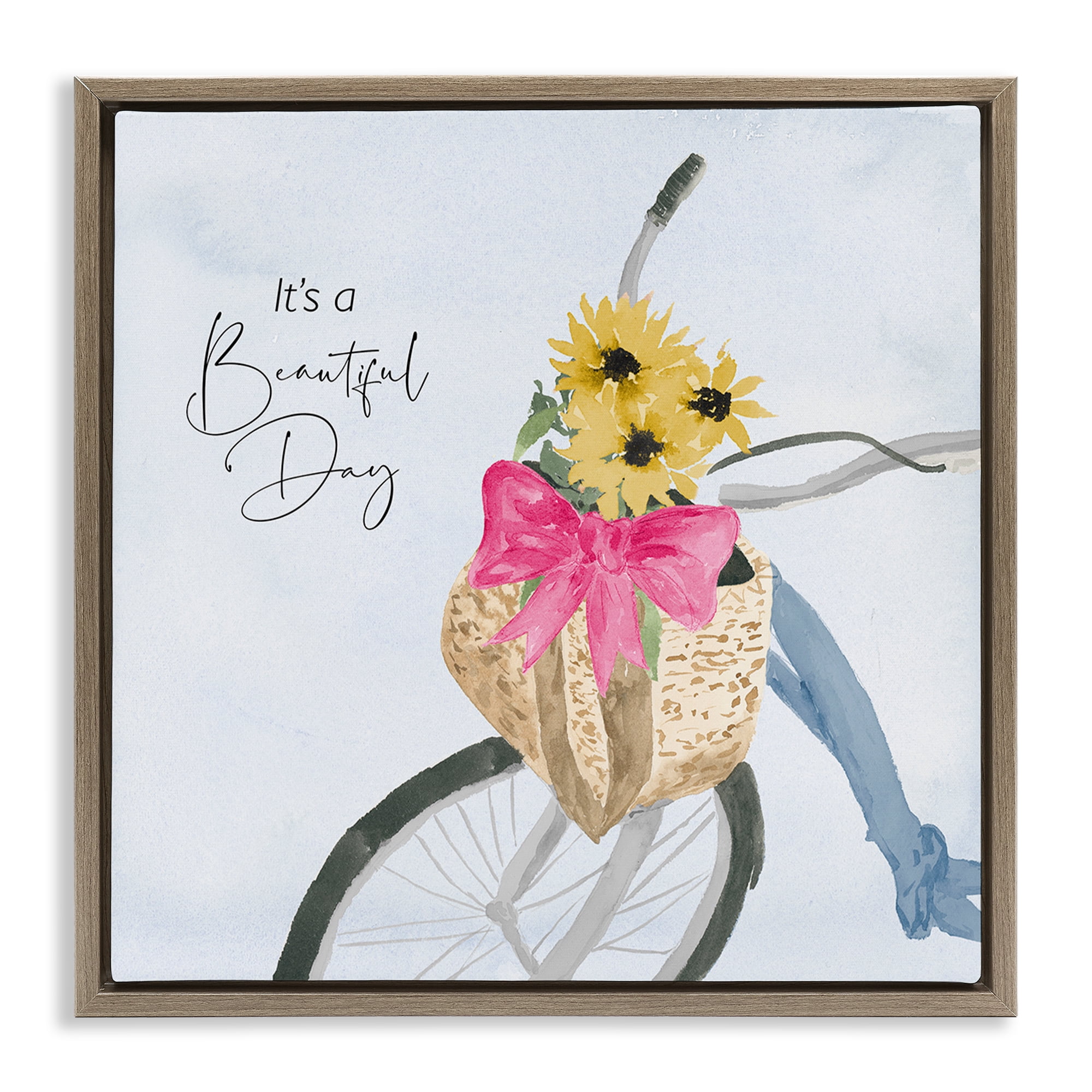 Stupell Industries It's a Beautiful Day Bicycle Transportation Painting Brown Floater Framed Canvas Art Print Wall Art, 18 x 18