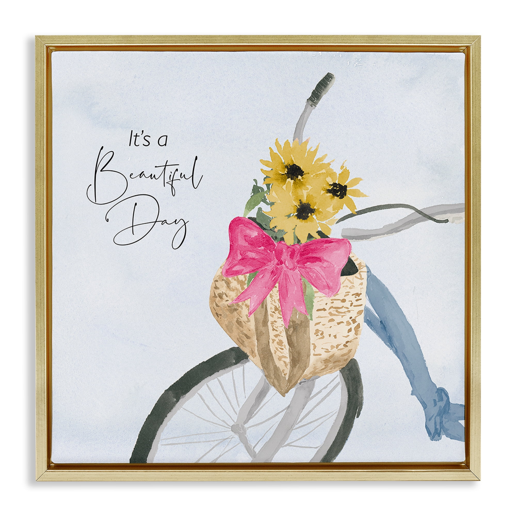 Stupell Industries It's a Beautiful Day Bicycle Transportation Painting Gold Floater Framed Canvas Art Print Wall Art, 25 x 25