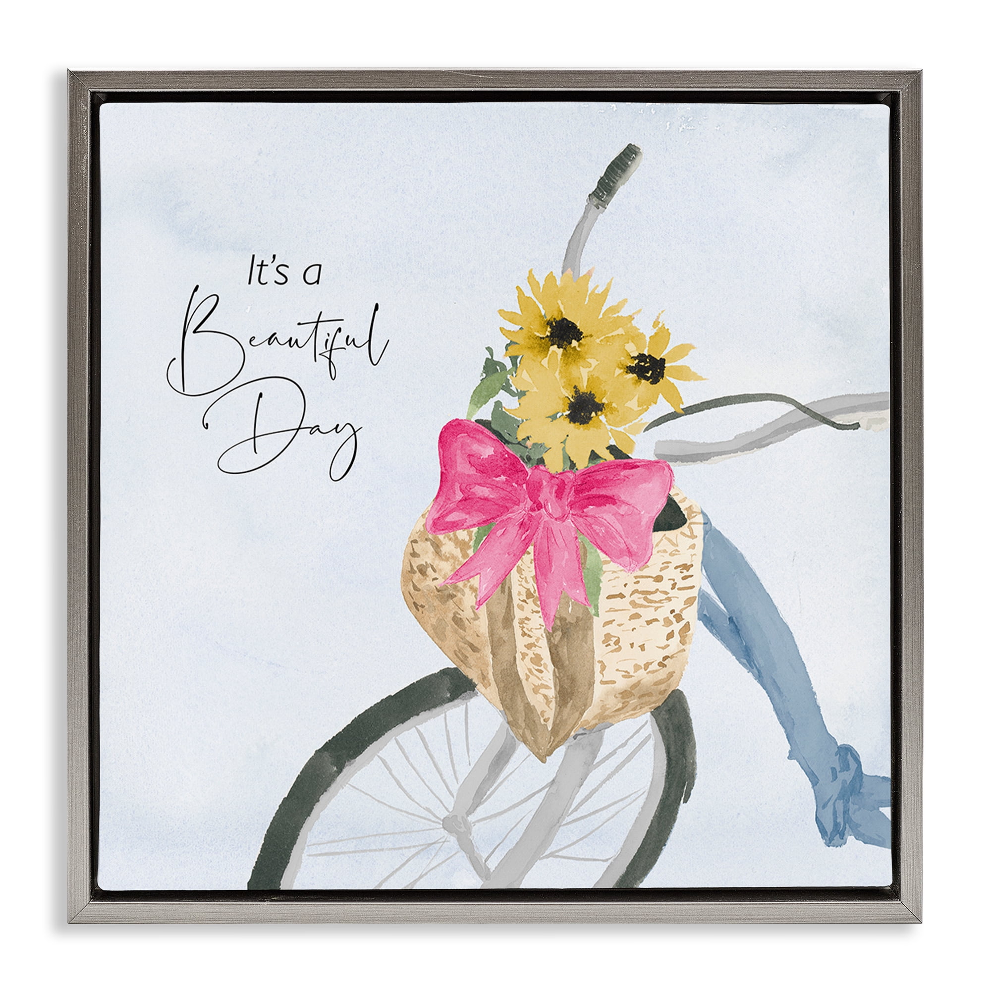 Stupell Industries It's a Beautiful Day Bicycle Transportation Painting Gray Floater Framed Canvas Art Print Wall Art, 25 x 25