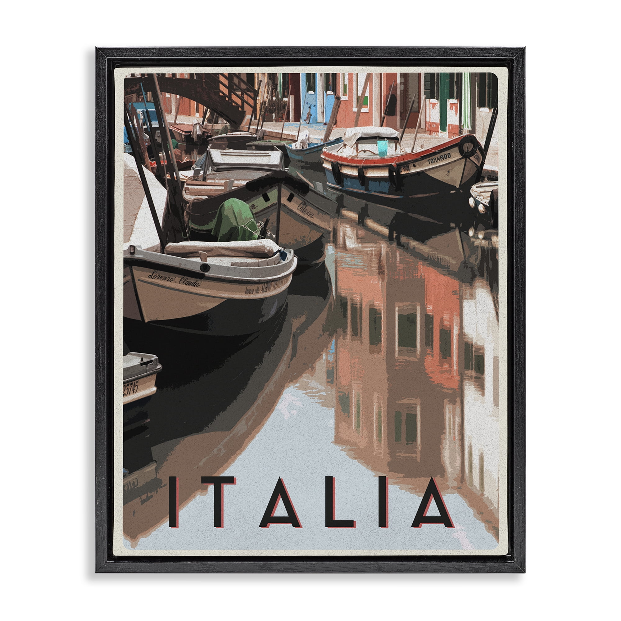 Stupell Industries Italia Canal Poster Black Framed Floater Canvas Wall Art, design by Shelley Lake
