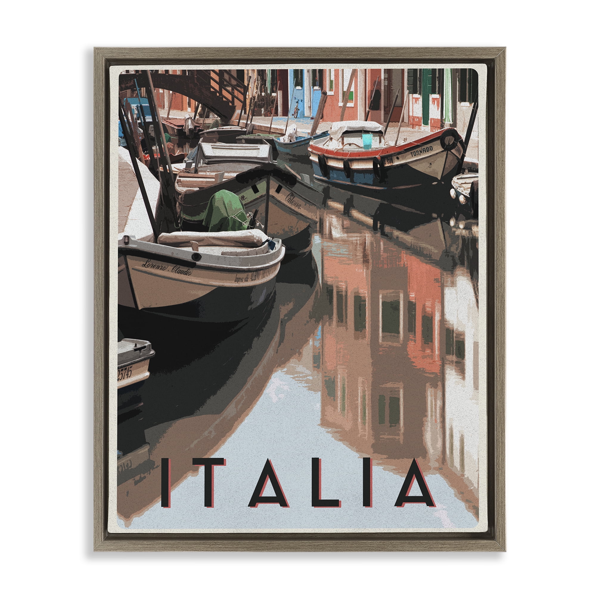 Stupell Industries Italia Canal Poster Brown Framed Floater Canvas Wall Art, design by Shelley Lake