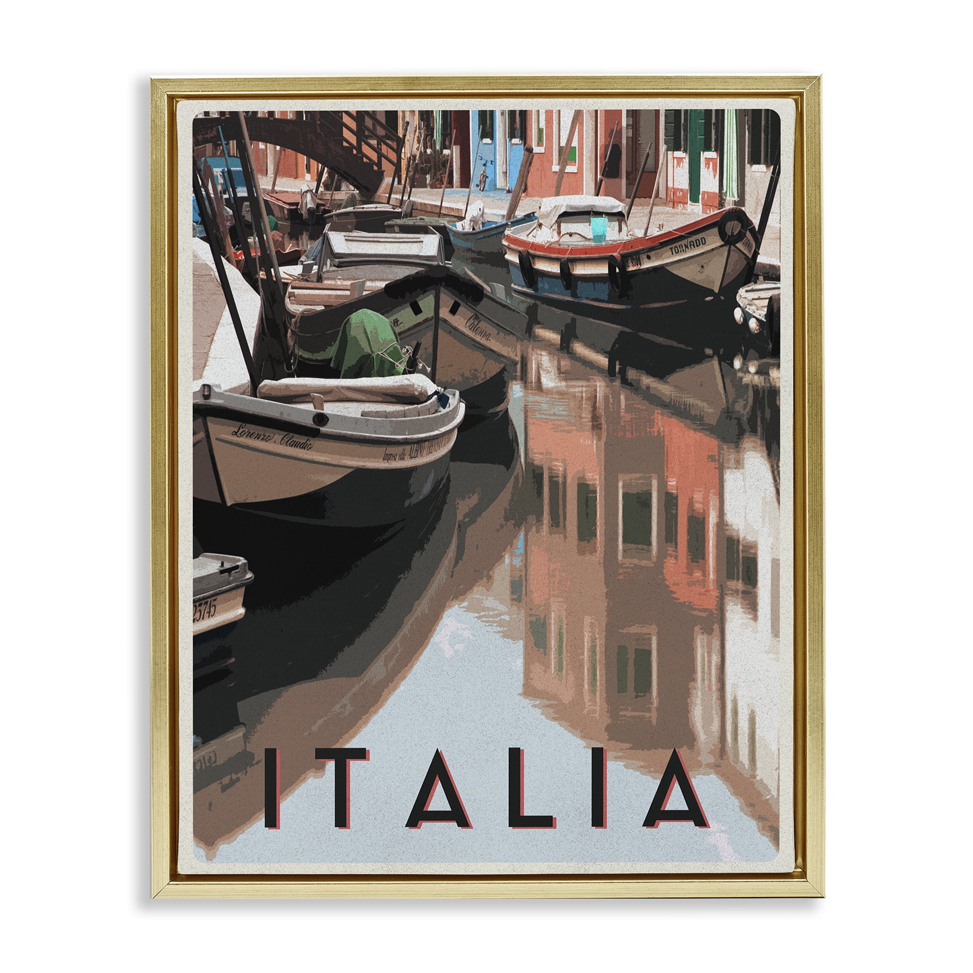 Stupell Industries Italia Canal Poster Gold Framed Floater Canvas Wall Art, design by Shelley Lake