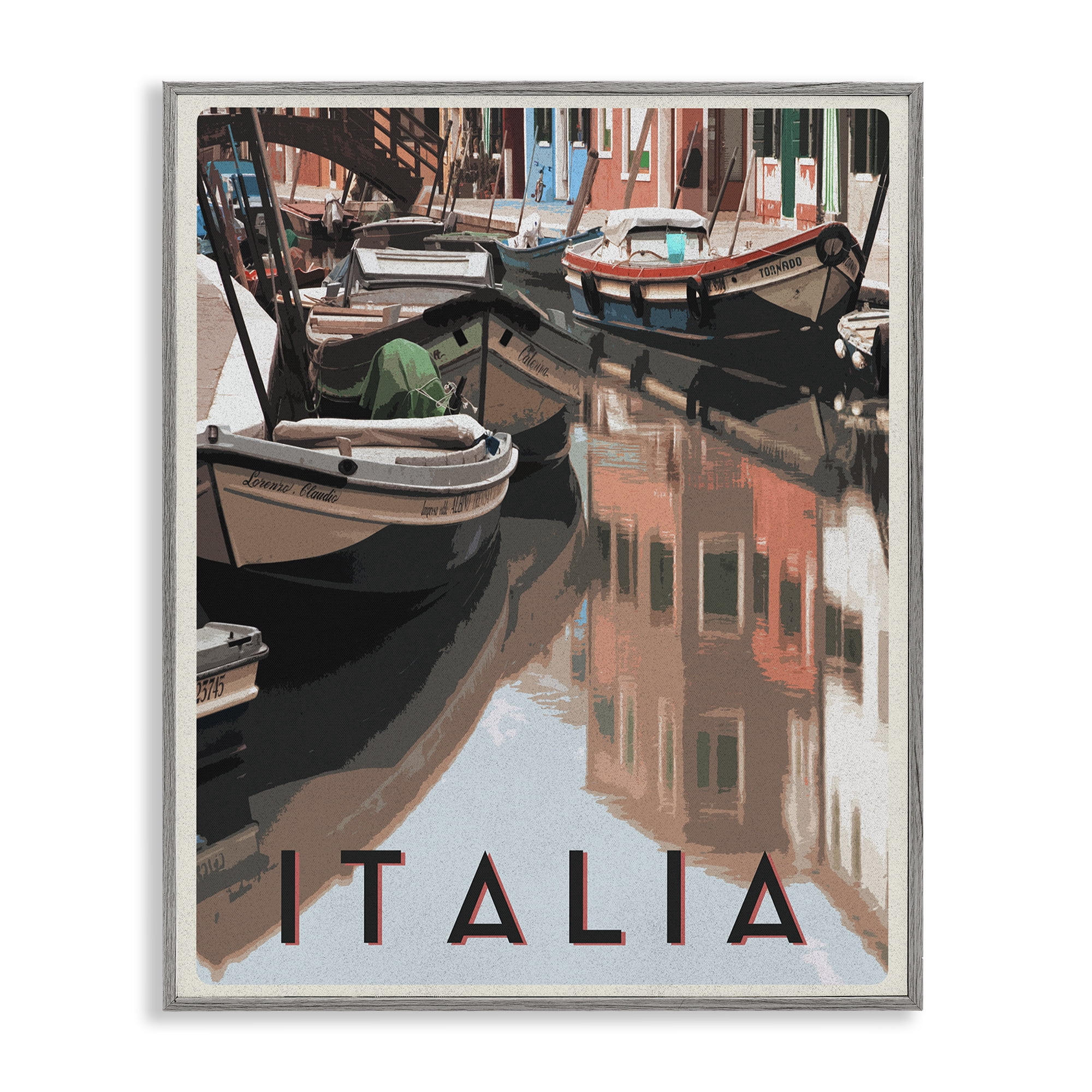 Stupell Industries Italia Canal Poster Gray Framed Giclee Art, design by Shelley Lake
