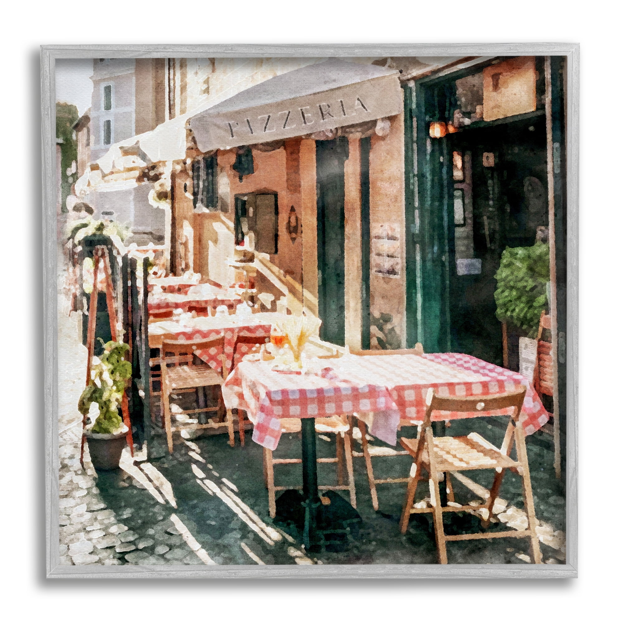 Stupell Industries Italian Bistro Scene Travel & Places Painting Gray Framed Art Print Wall Art, 24 x 24