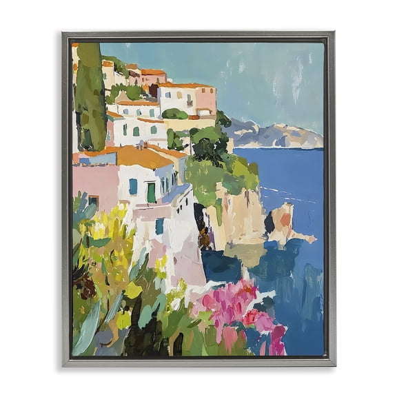 Stupell Industries Italian Coast Abstraction Gray Framed Floater Canvas Wall Art design by Riley B, 21 x 17