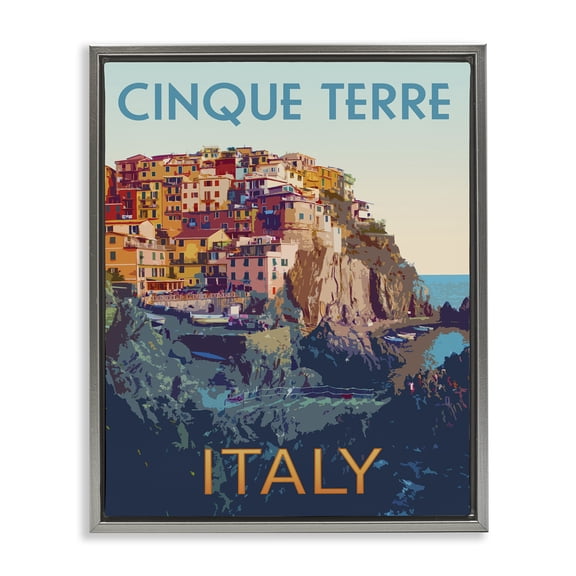Stupell Industries Italian Coast Cityscape Cityscapes Painting Gray Floater Framed Canvas Art Print Wall Art, 25 x 31