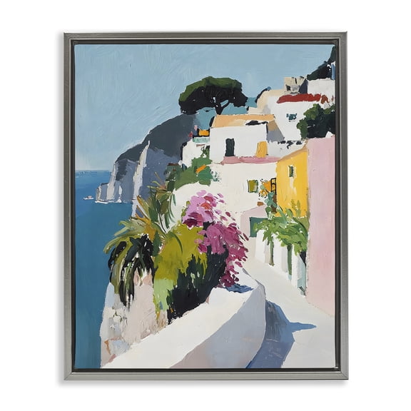 Stupell Industries Italian Coast Walkway Gray Framed Floater Canvas Wall Art design by Riley B, 21 x 17