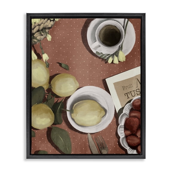 Stupell Industries Italian Coffee & Fruit Black Framed Floater Canvas Wall Art design by Anna Lischenko, 21 x 17