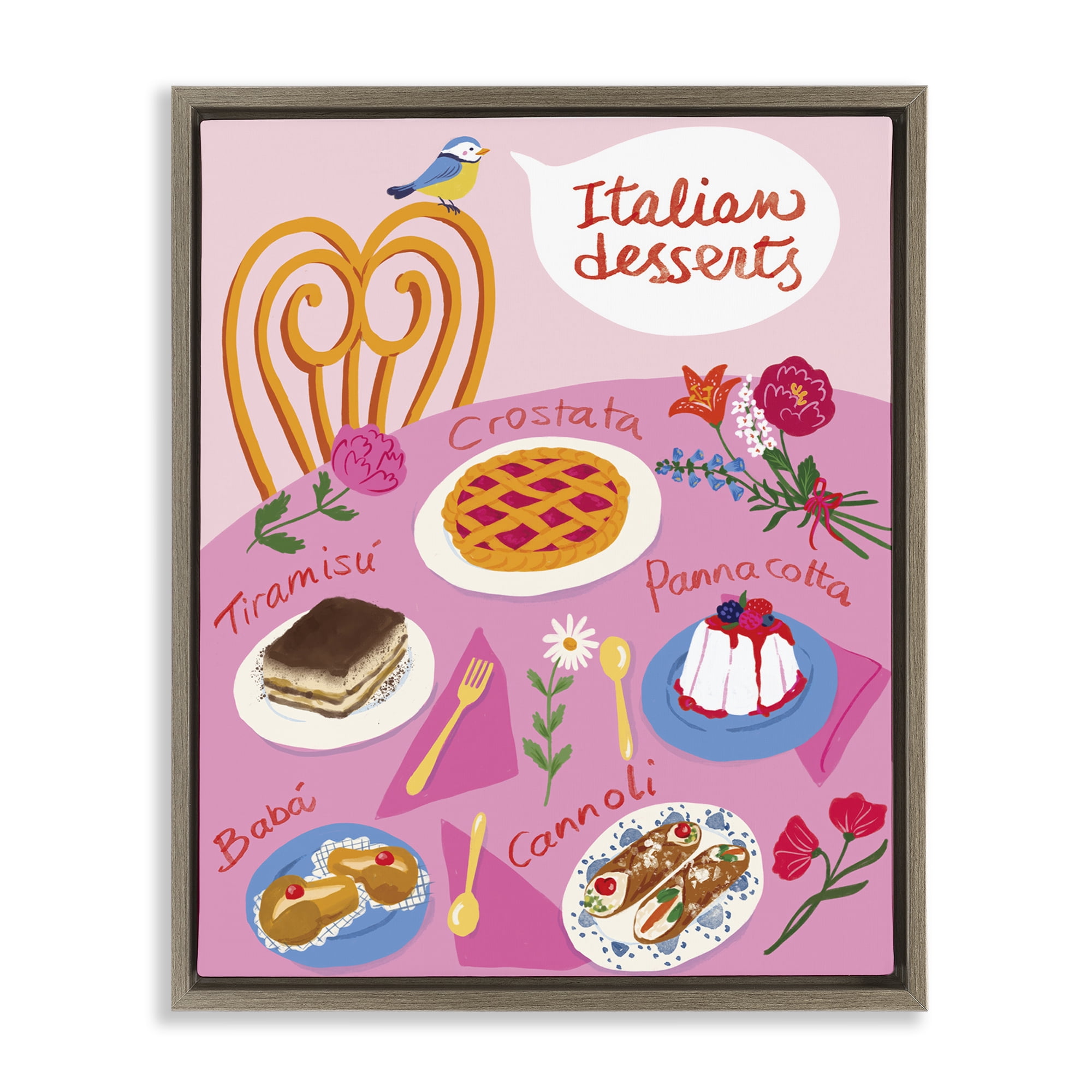 Stupell Industries Italian Desserts Table Food & Beverage Painting Brown Floater Framed Canvas Art Print Wall Art, 25 x 31