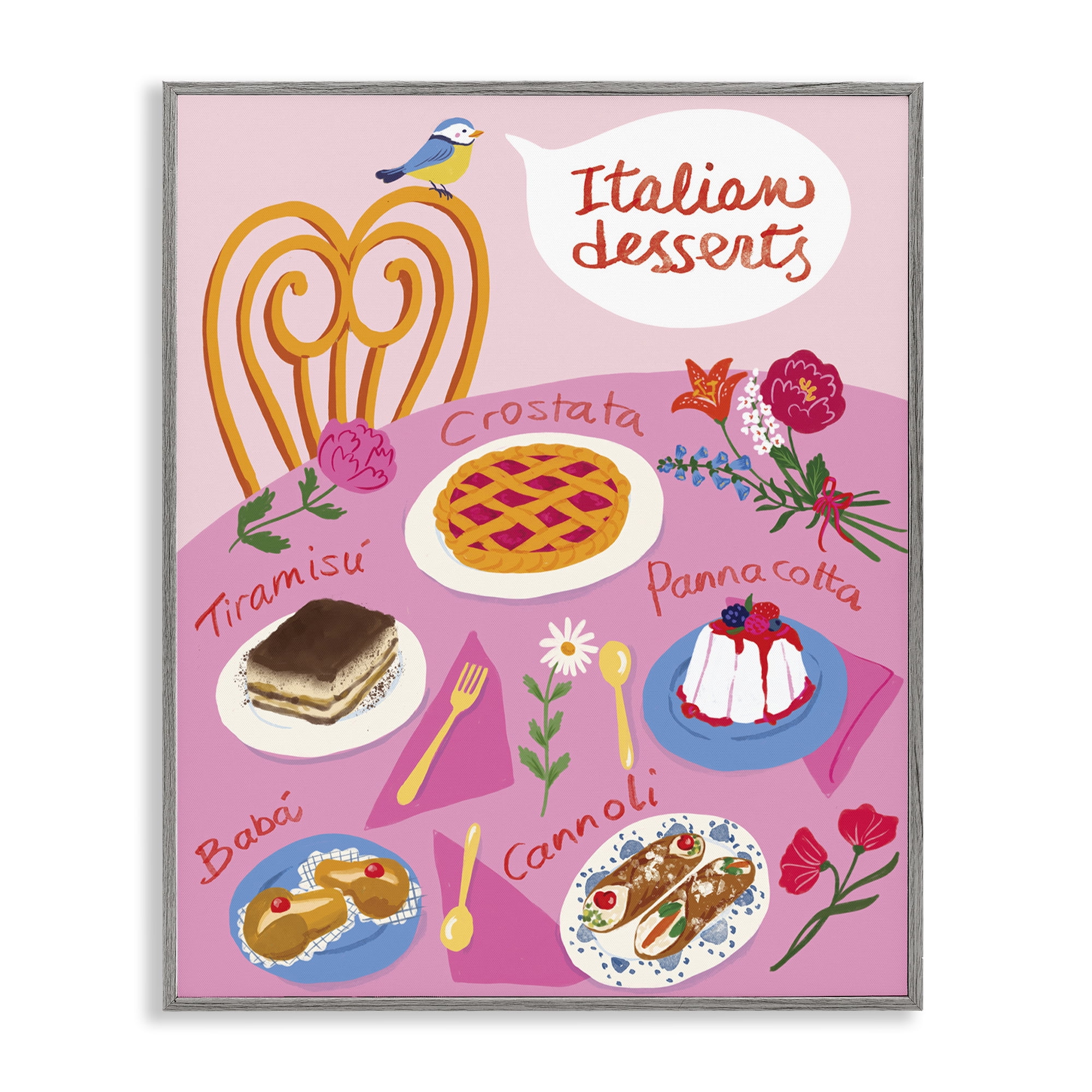 Stupell Industries Italian Desserts Table Food & Beverage Painting Gray Framed Art Print Wall Art, 24 x 30