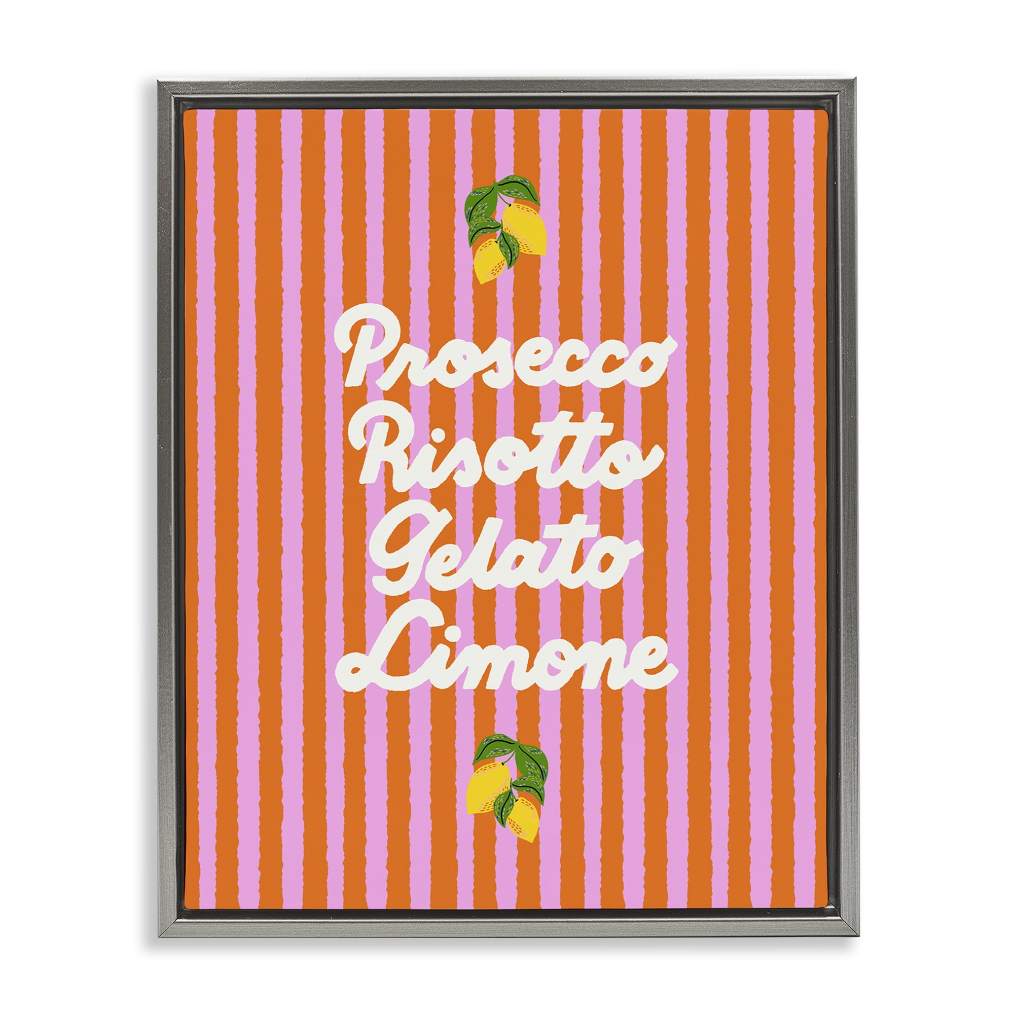 Stupell Industries Italian Enjoyment over Stripes Gray Framed Floater Canvas Wall Art, design by Indira Prieto | IndySign