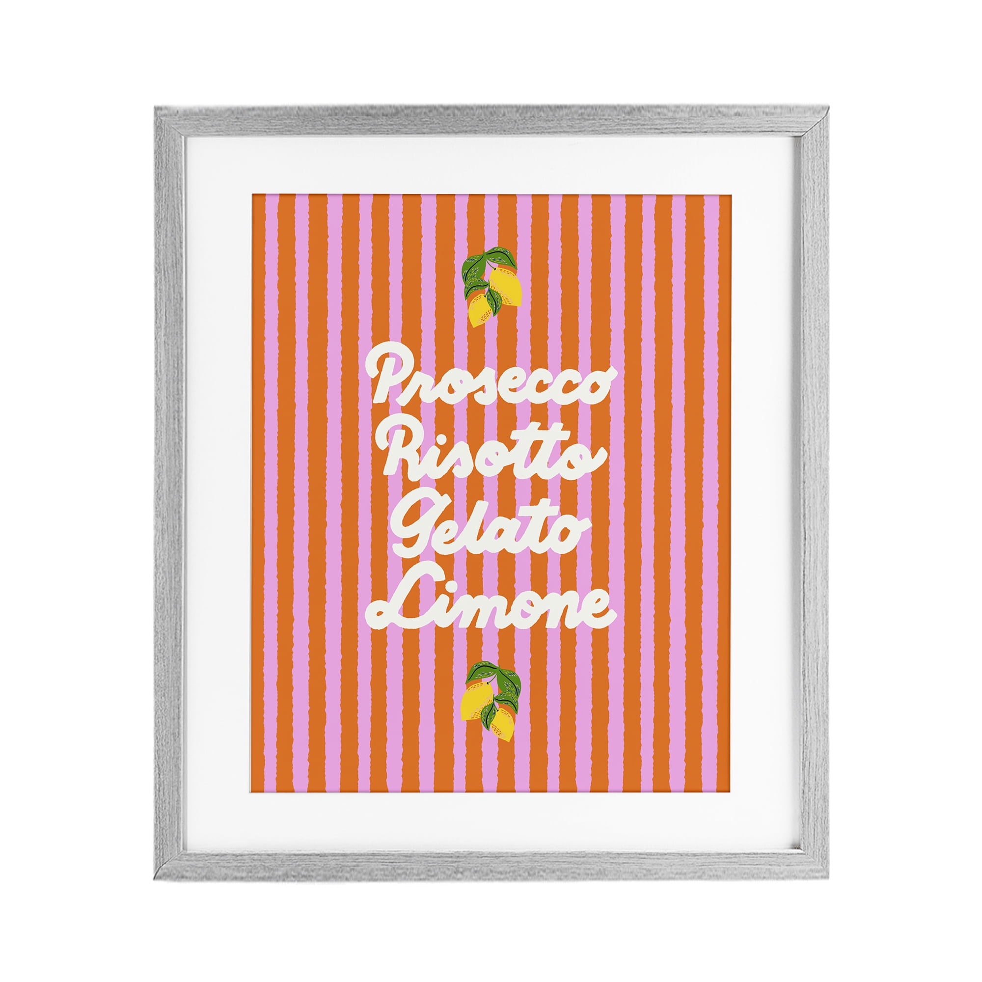 Stupell Industries Italian Enjoyment over Stripes Gray Framed Print Under Glass, design by Indira Prieto | IndySign
