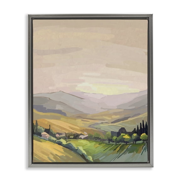 Stupell Industries Italian Hills in Morning Sunrise Abstract Painting Gray Floater Framed Canvas Art Print Wall Art, 25 x 31