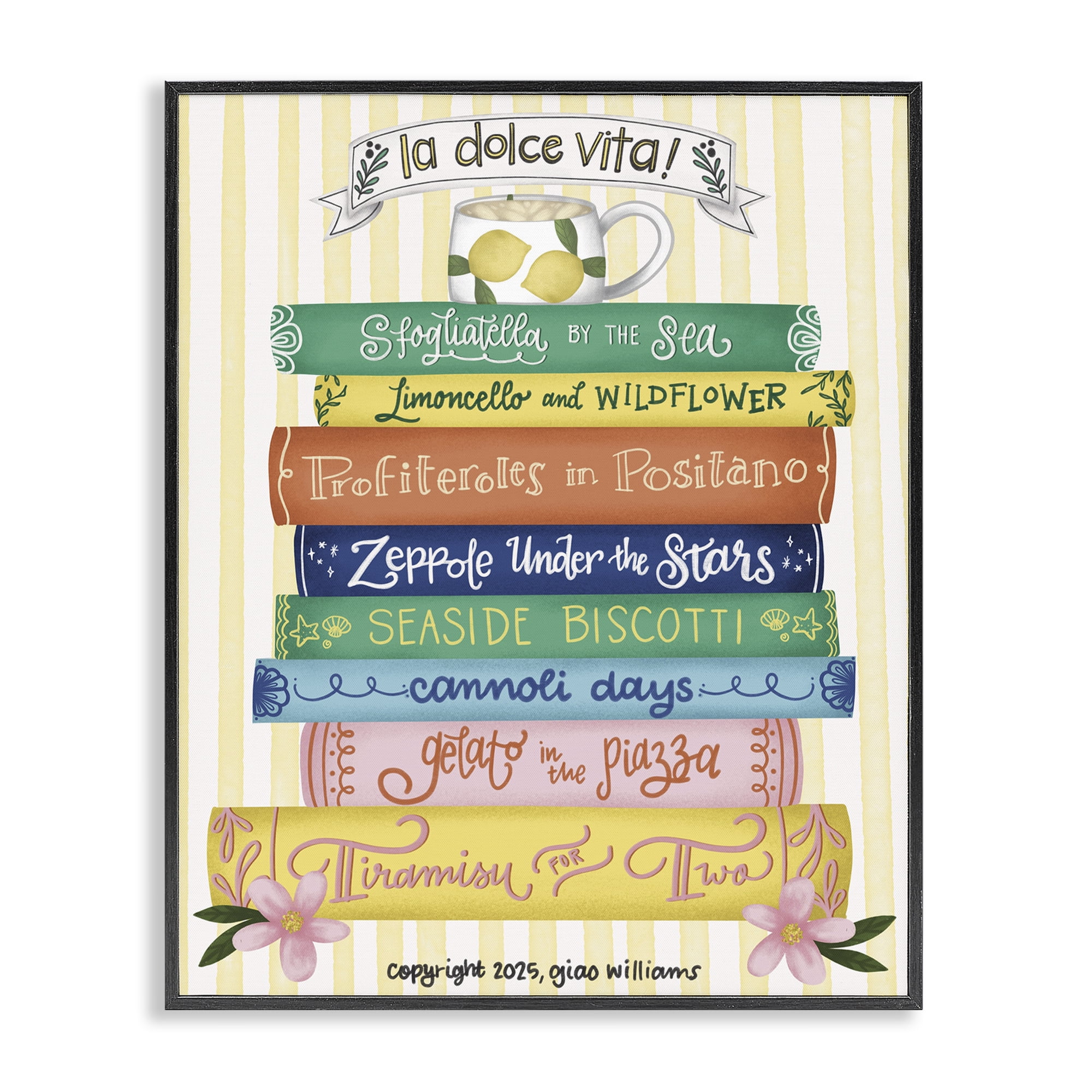 Stupell Industries Italian Kitchen Cook Books Black Framed Giclee Art, design by Giao Williams