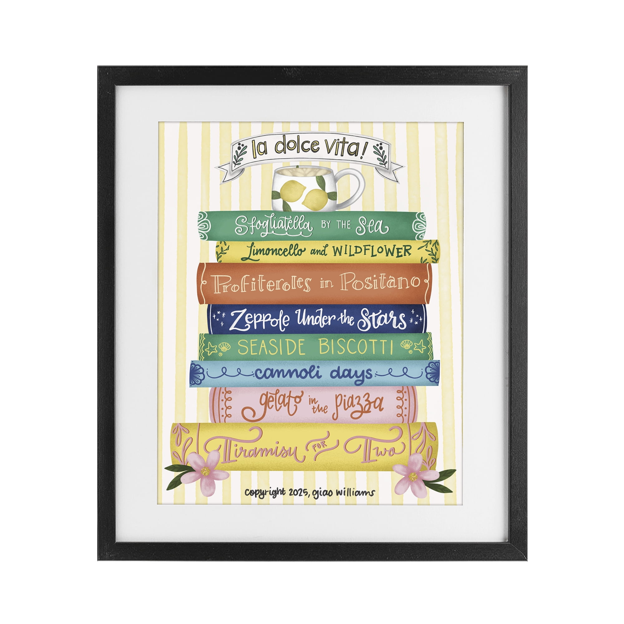 Stupell Industries Italian Kitchen Cook Books Black Framed Print Under Glass, design by Giao Williams