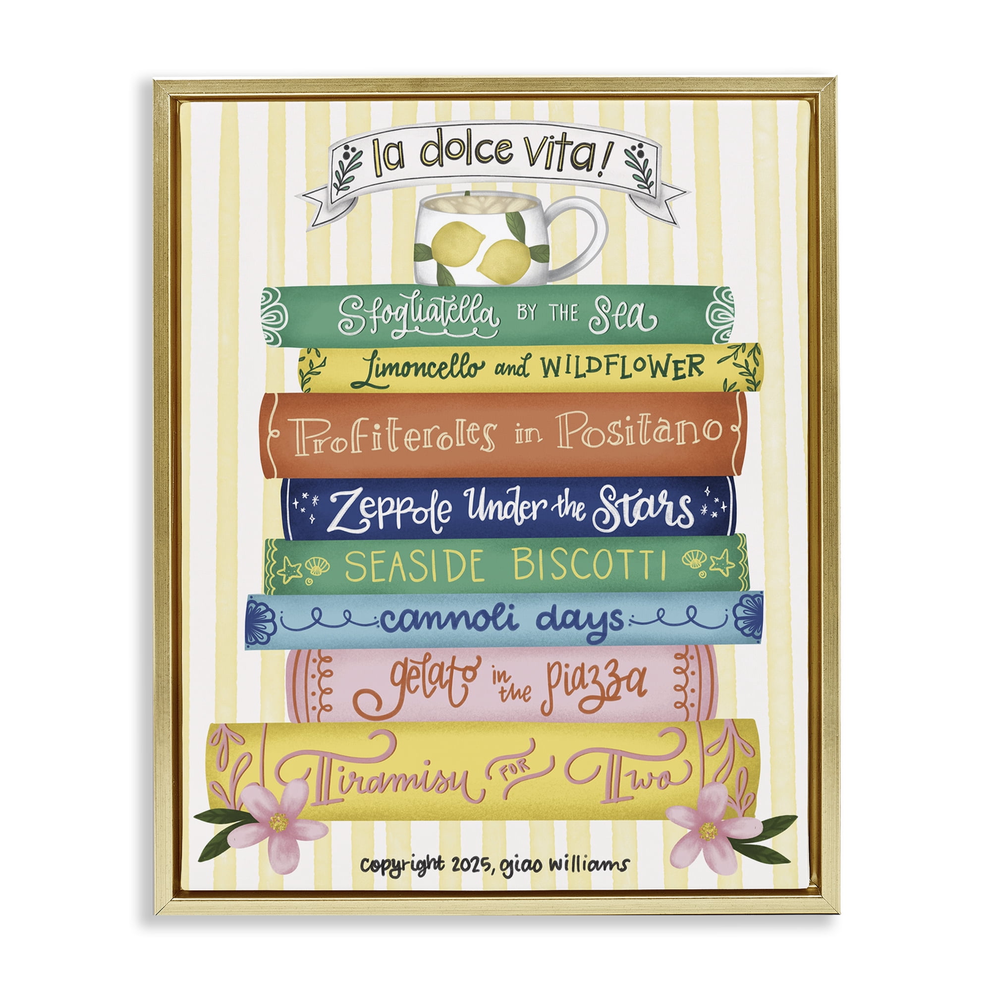 Stupell Industries Italian Kitchen Cook Books Gold Framed Floater Canvas Wall Art, design by Giao Williams